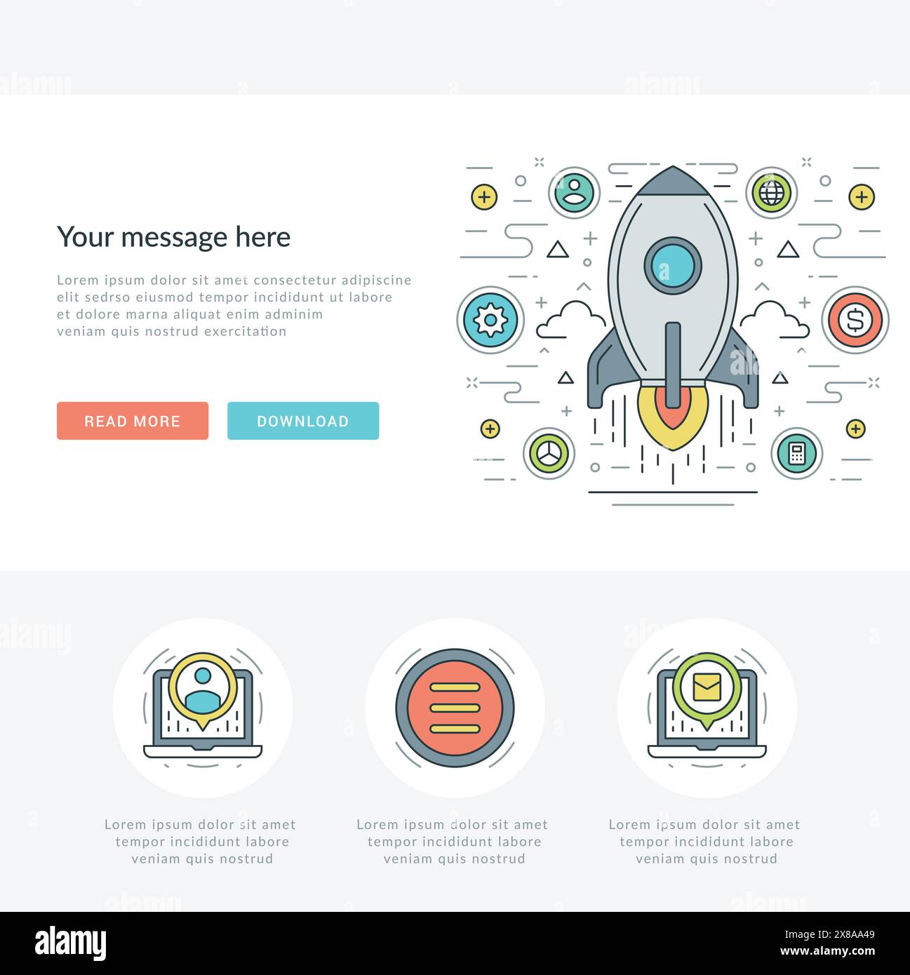 Flat line Business Concept Web Site Header Vector illustration. Modern ...
