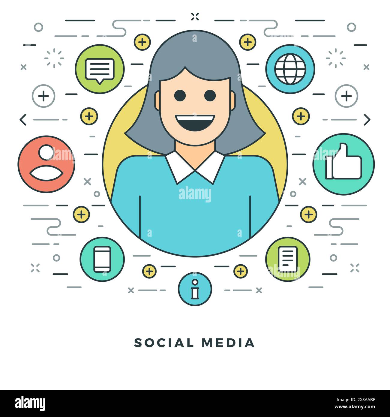 Flat line Business Concept Vector illustration. Modern thin linear ...