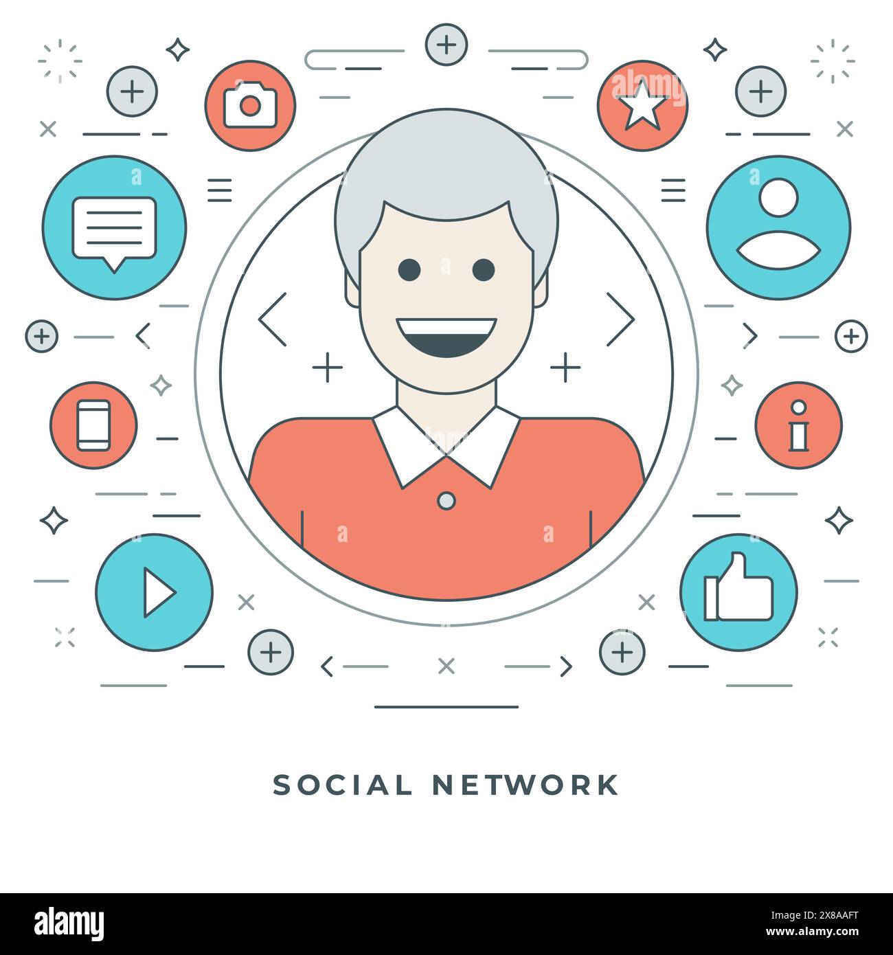 Flat line Social Network Concept Vector illustration. Modern thin ...