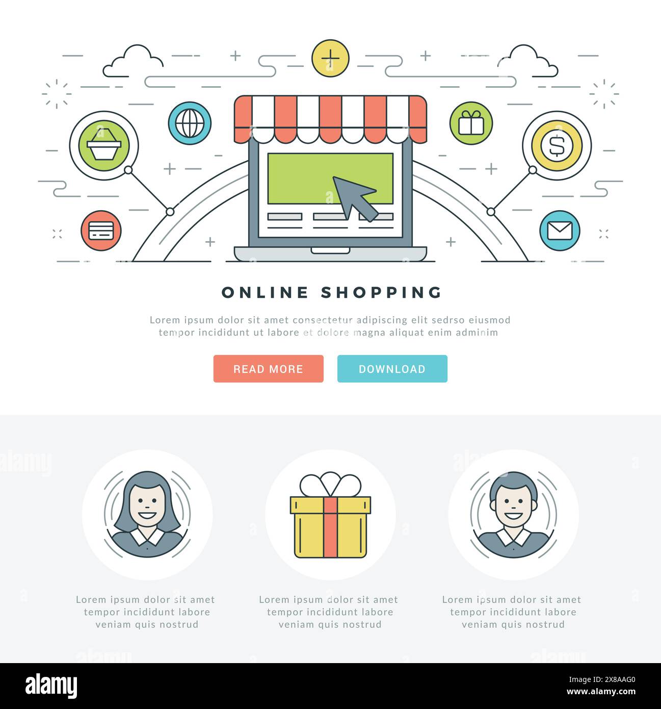 Flat line Business Concept Web Site Header Vector illustration. Modern ...