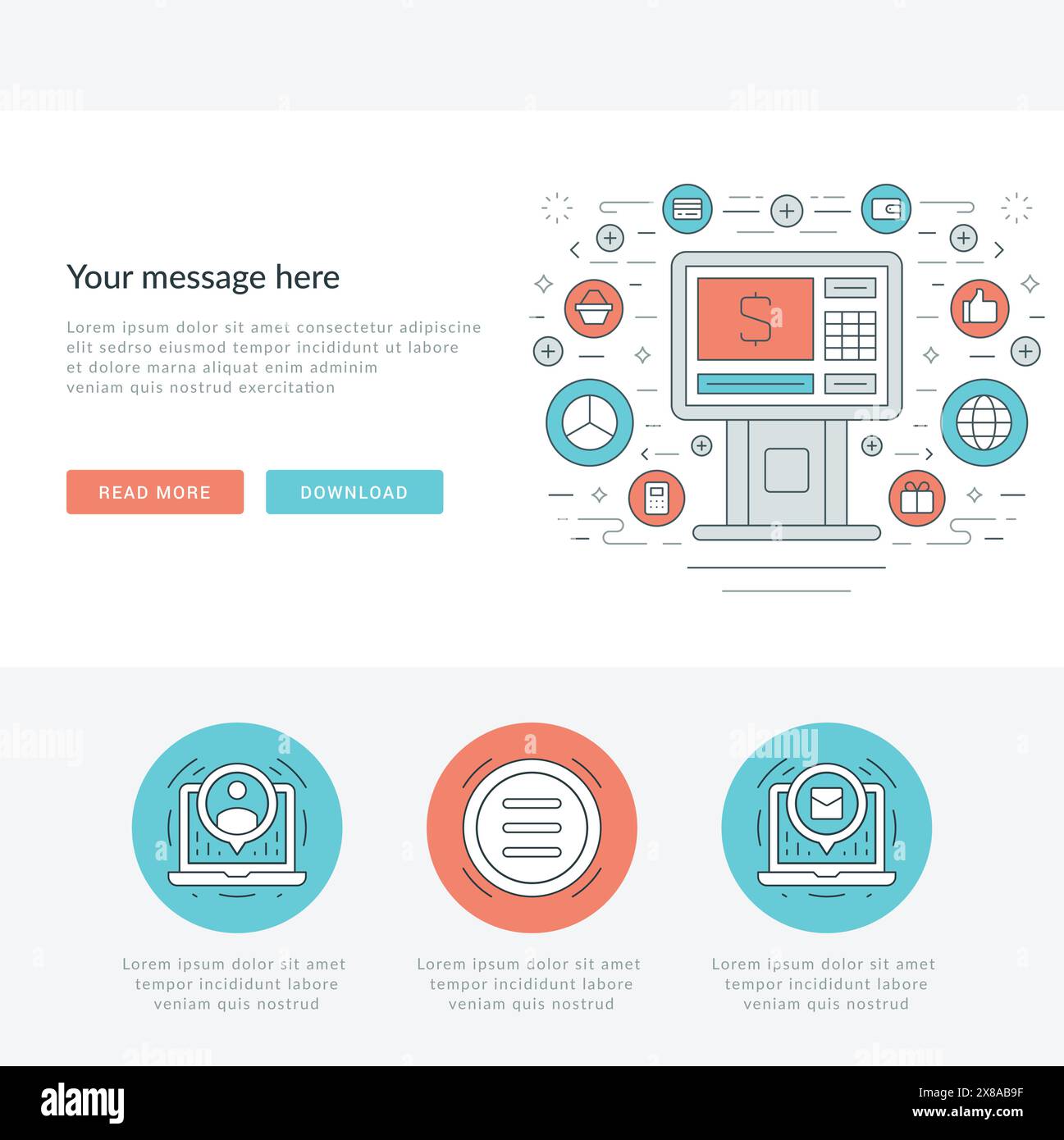 Flat line Business Concept Web Site Header Vector illustration. Modern ...
