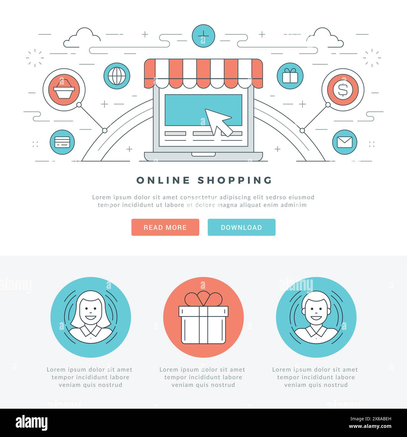 Flat line Business Concept Web Site Header Vector illustration. Modern ...
