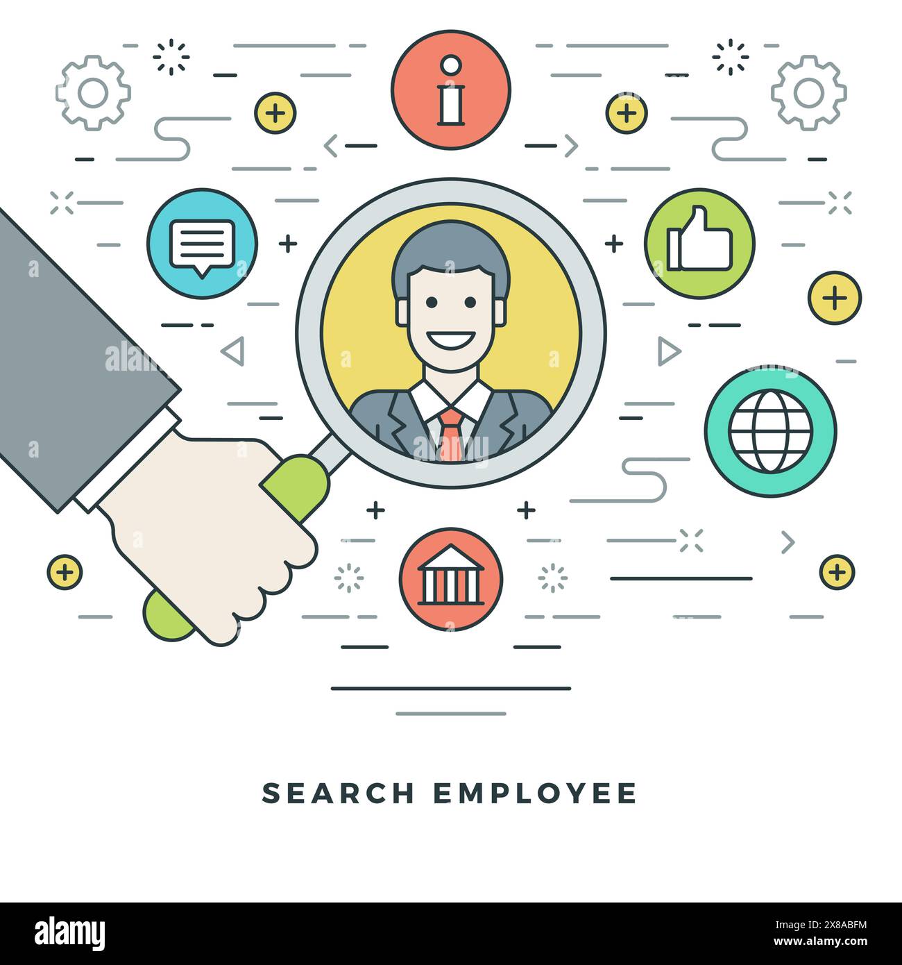 Flat line Business Concept Vector illustration. Modern thin linear ...
