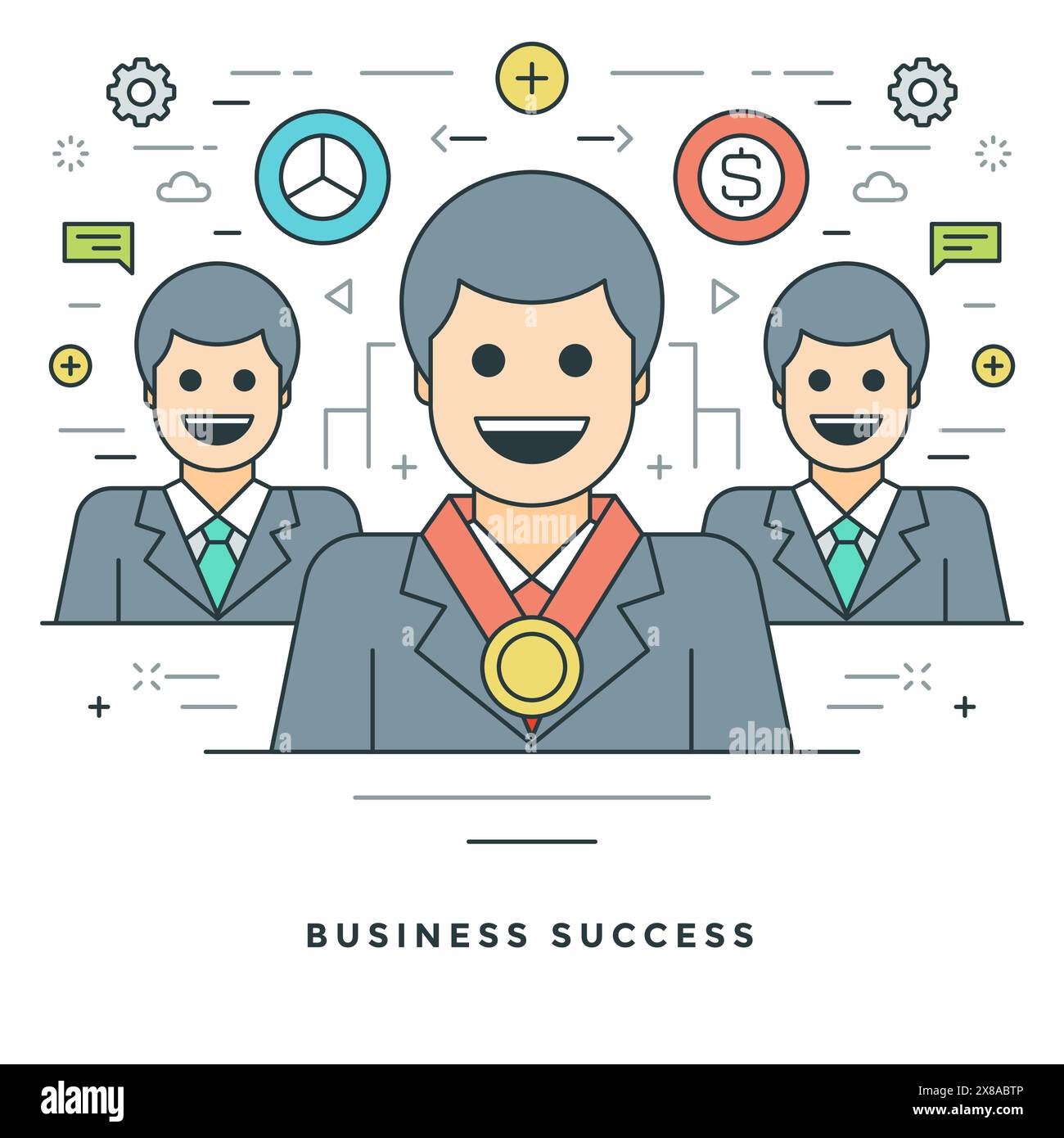 Flat line Business Concept Vector illustration. Modern thin linear ...