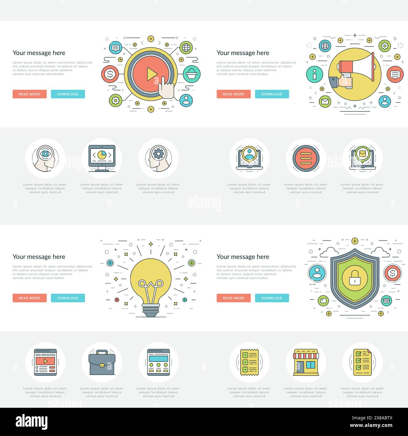 Flat line Business Concepts Set Vector illustrations. Modern thin ...