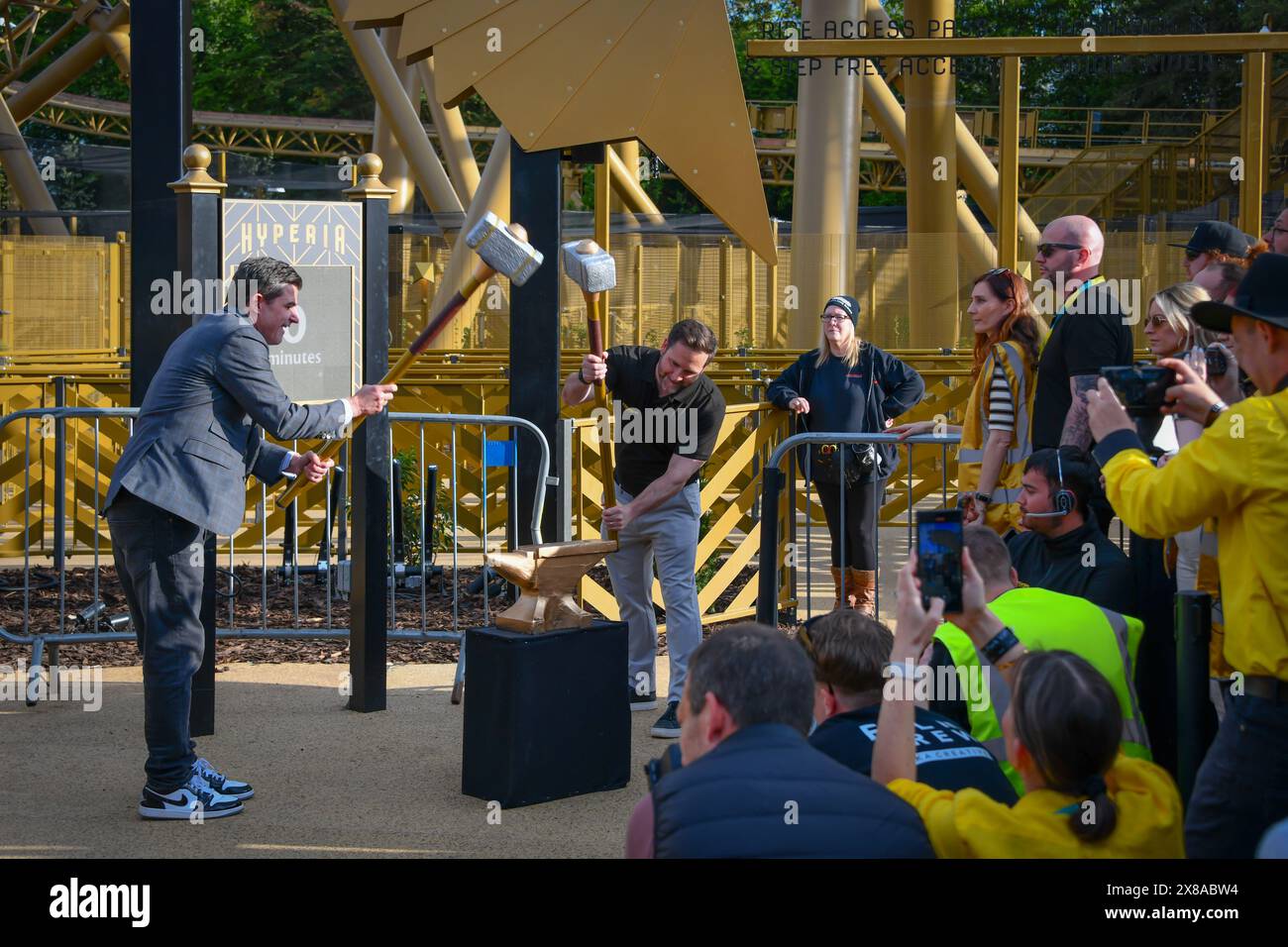 Chertsey, UK. 23 May 2024. Merlin CEO Scott O'Neil at the new £18 million rollercoaster at Thorpe Park, including fireworks and a plane fly-by. Stock Photo