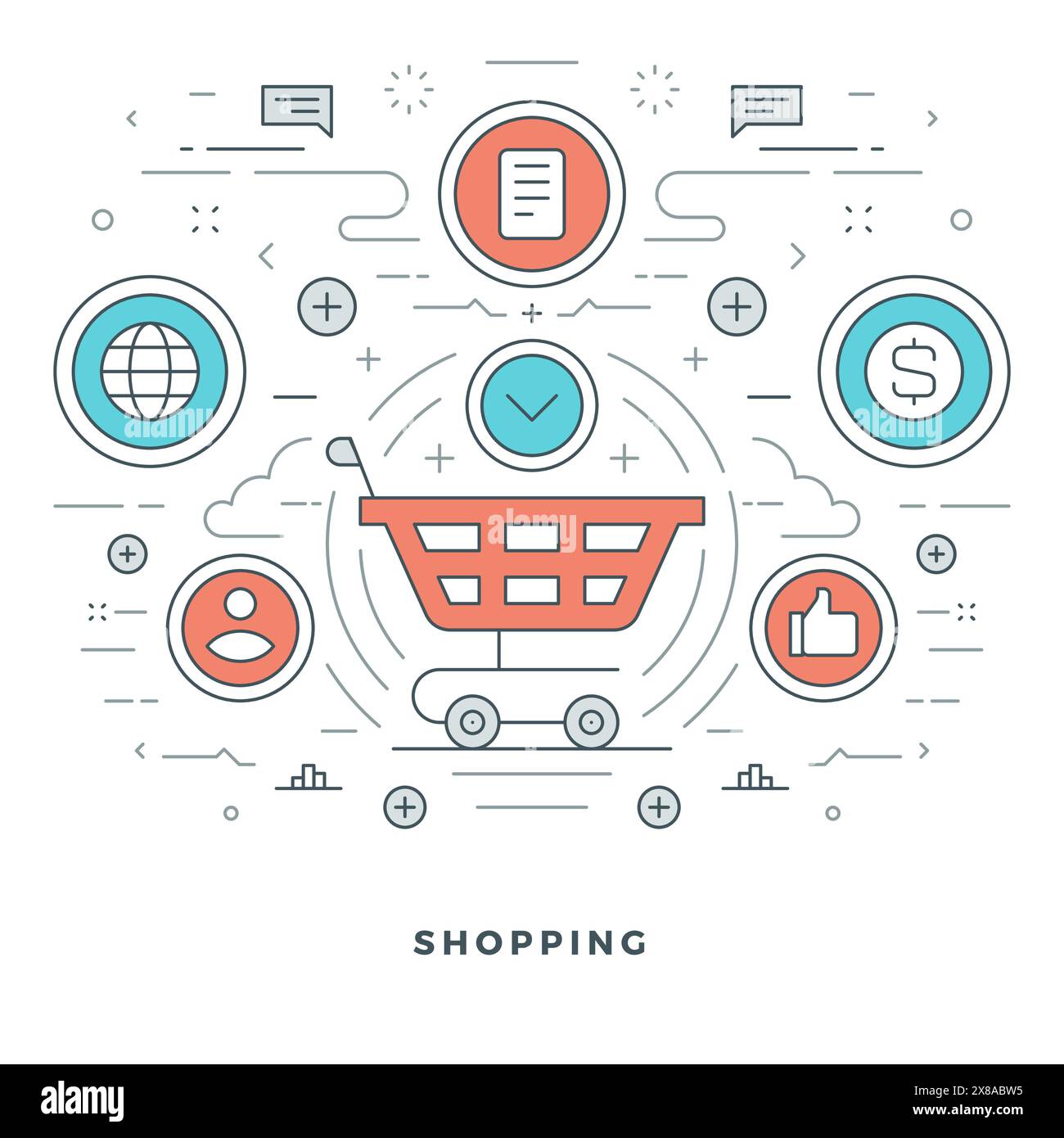 Flat line Business Concept Vector illustration. Modern thin linear ...