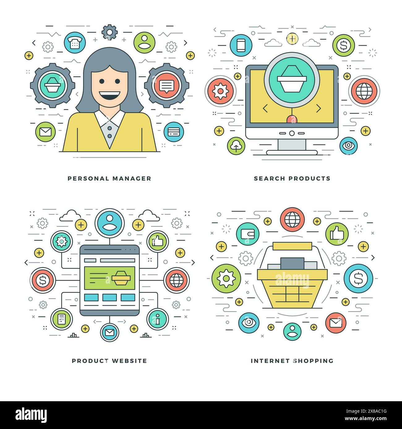 Flat line Manager, Search Products, Shopping Business Concepts Set ...