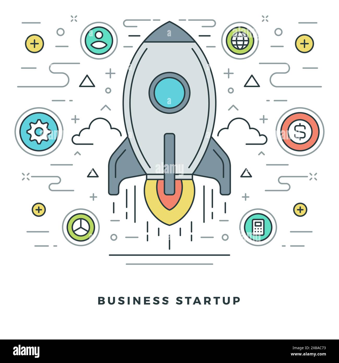 Flat line Business Concept Vector illustration. Modern thin linear ...