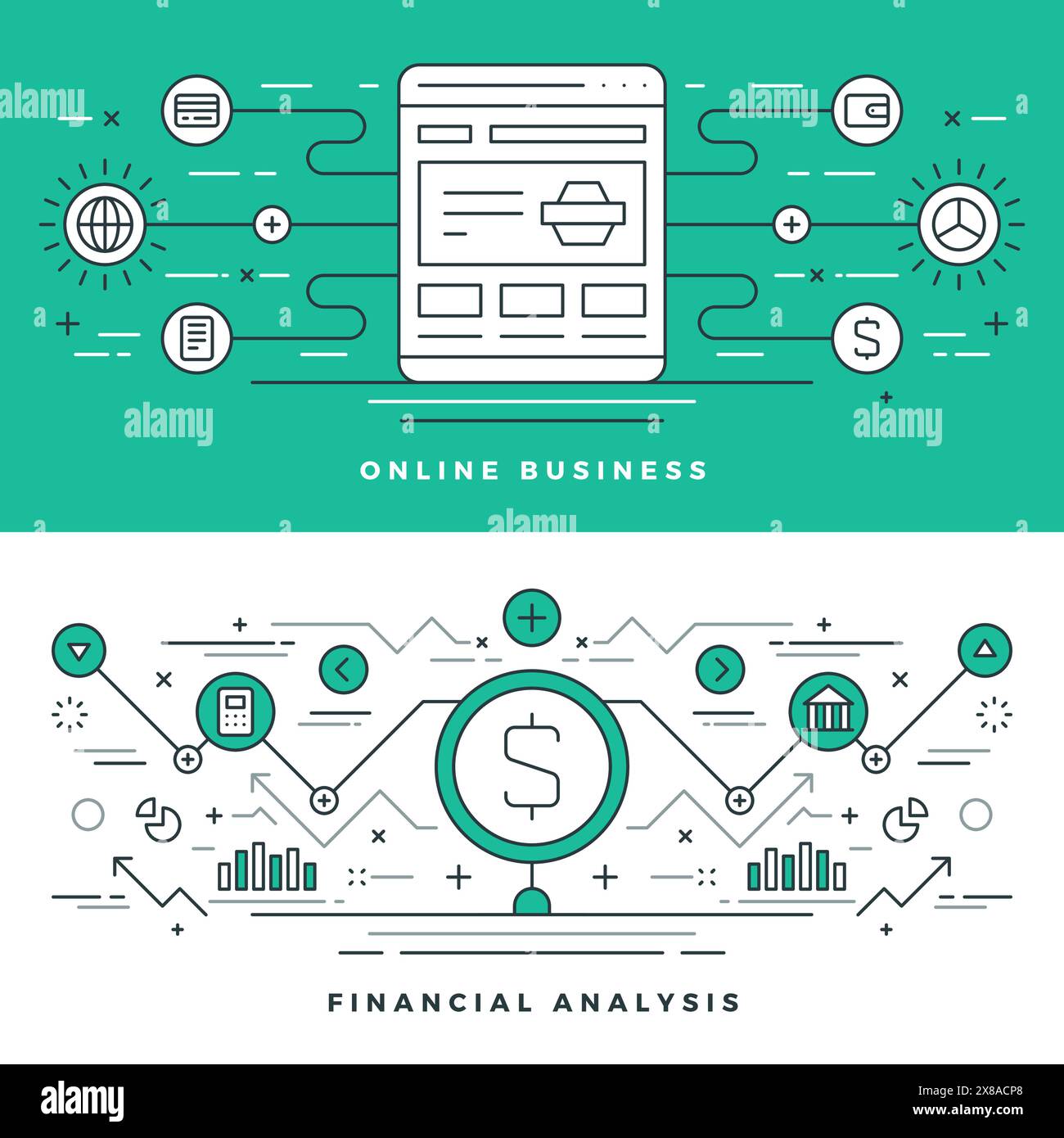 Flat line Shopping and Internet Business Concept Vector illustration ...