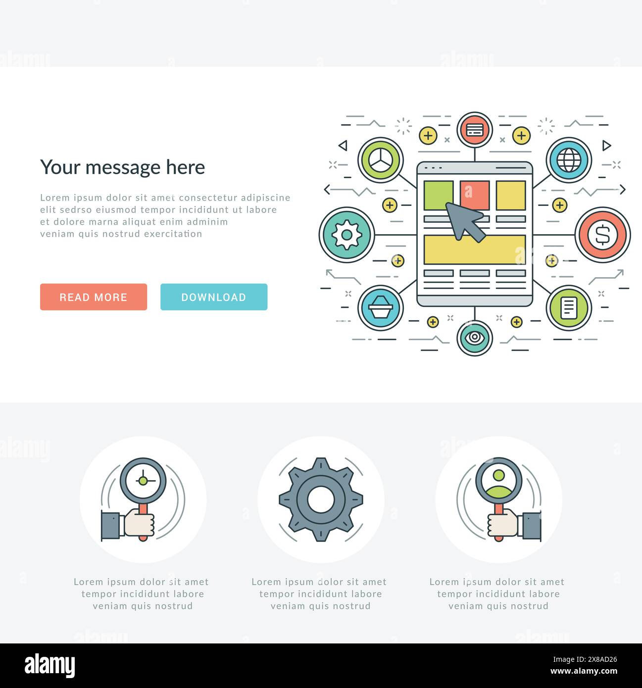 Flat line Business Concept Web Site Header Vector illustration. Modern ...