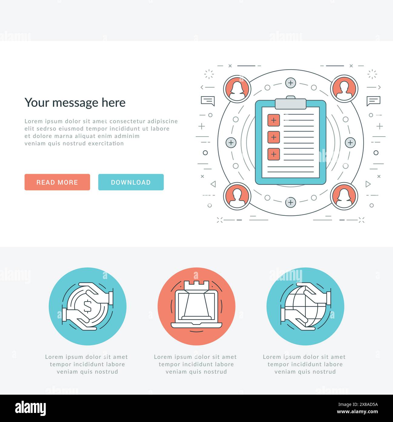 Flat line Business Concept Web Site Header Vector illustration. Modern ...