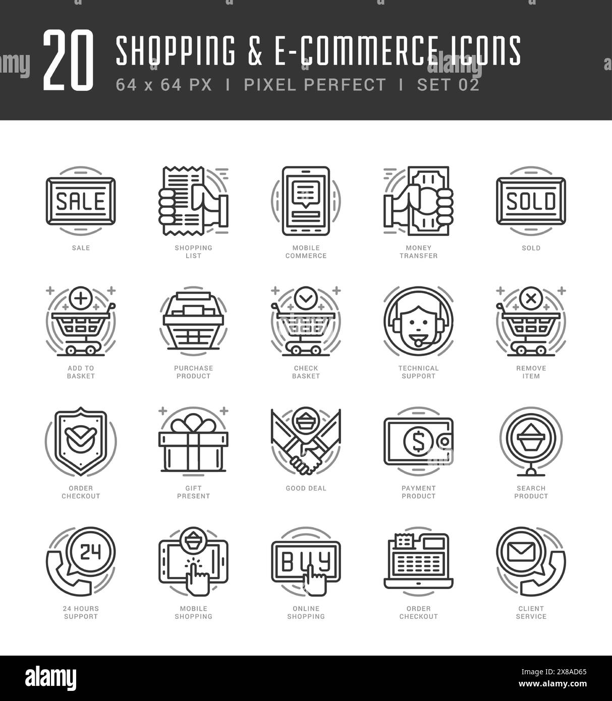 Flat line icons set. Trendy Modern thin linear stroke vector Shopping ...