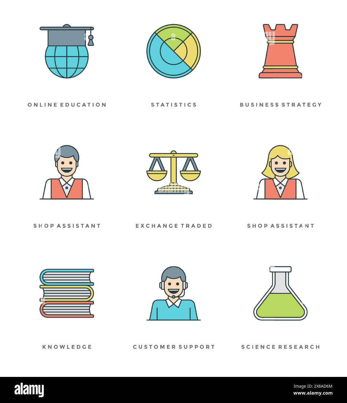 Flat line simple icons set. Thin linear stroke vector Essentials ...