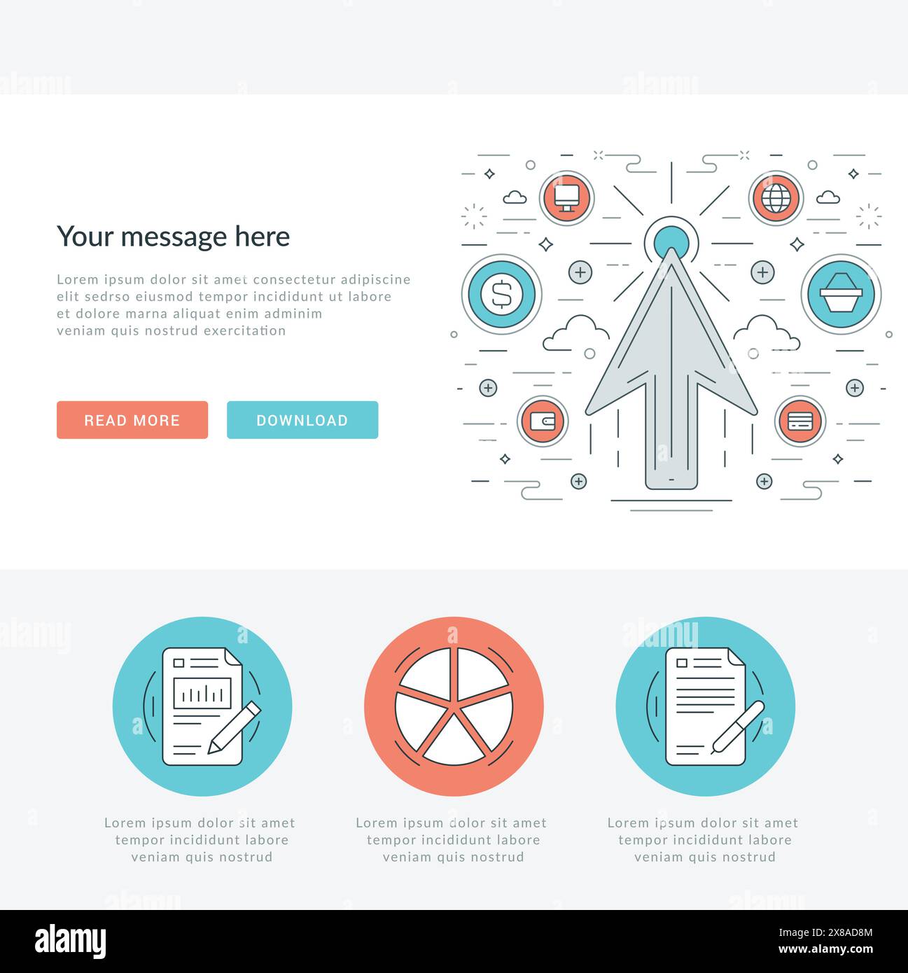 Flat line Business Concept Web Site Header Vector illustration. Modern ...