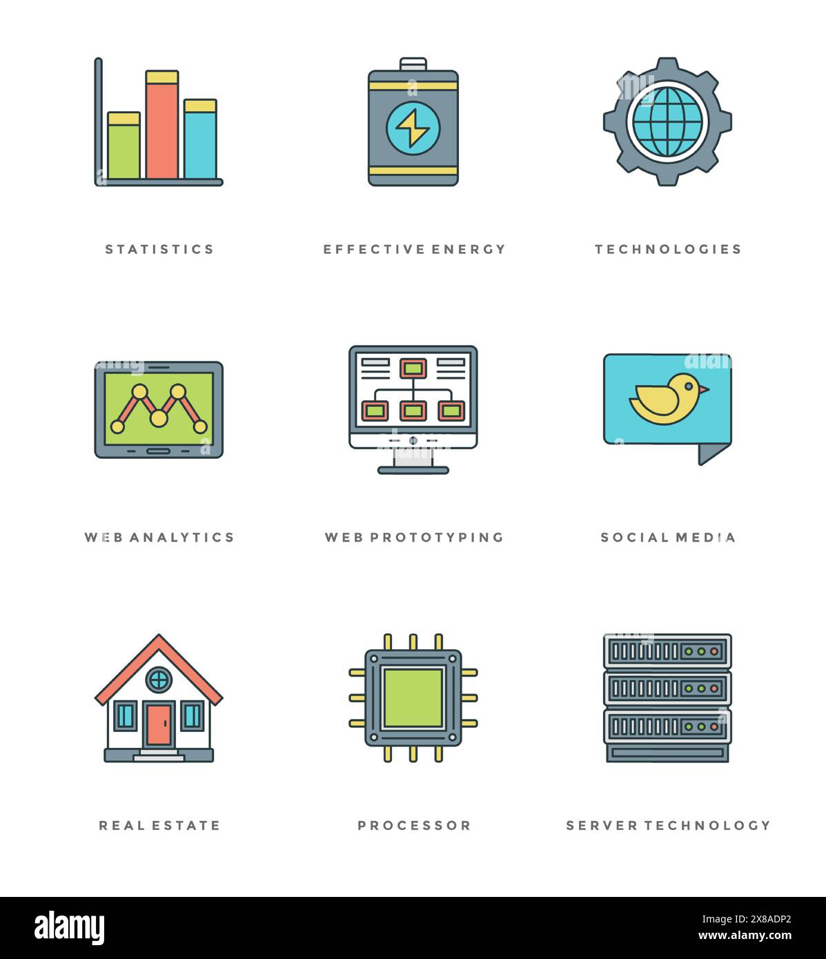 Flat line simple icons set. Thin linear stroke vector Essentials ...