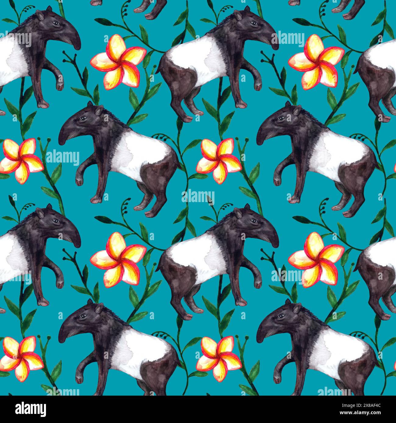 Tapir Pattern Watercolor jungle animals hi-res stock photography and images - Alamy