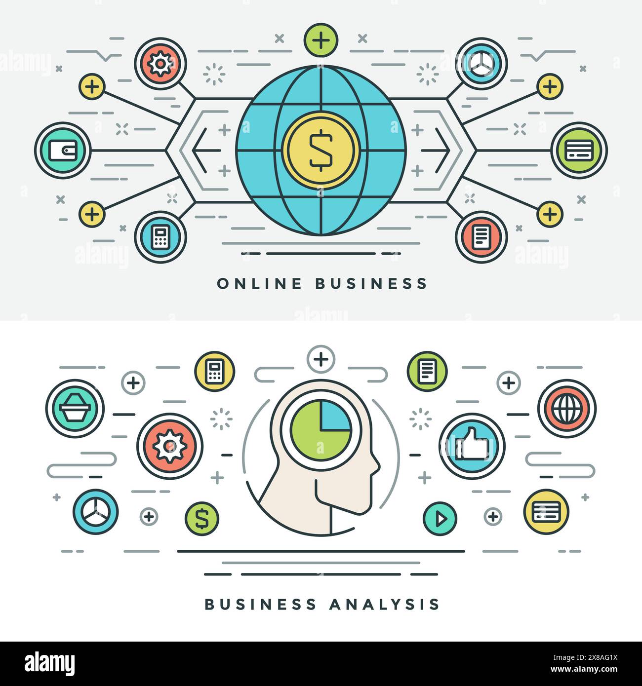 Flat line Online Business Analysis Concept Vector illustration. Modern ...