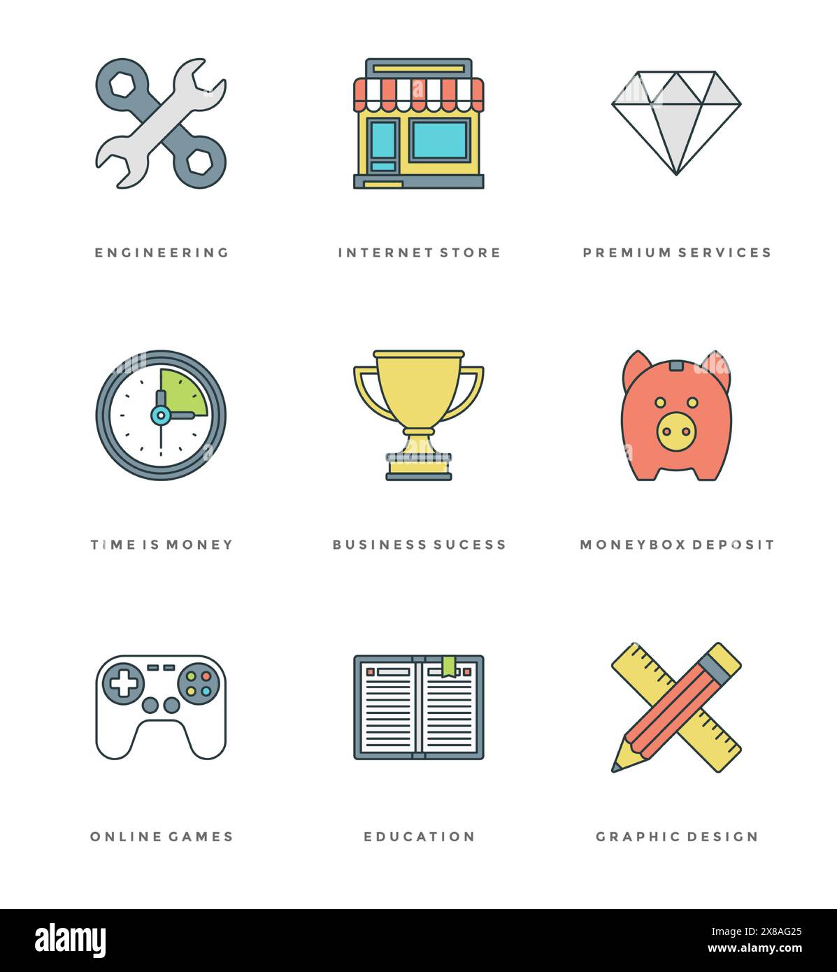Flat line simple icons set. Thin linear stroke vector icons Essentials ...