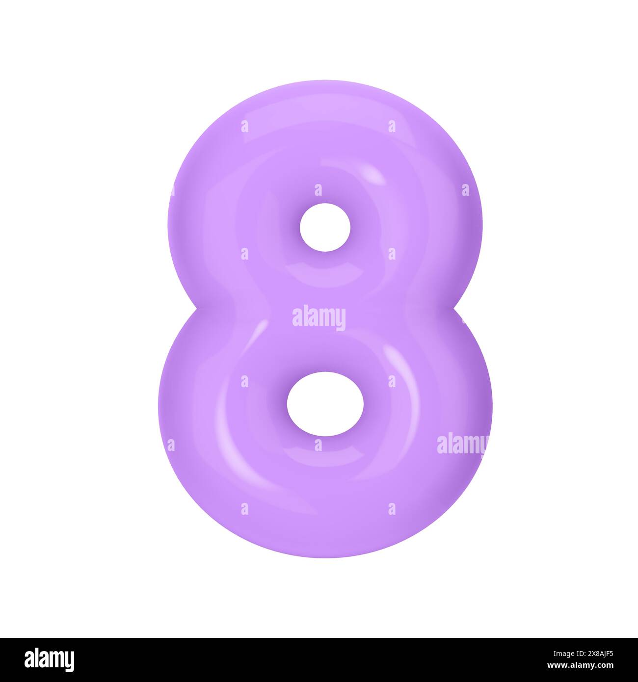 Numeral 8 - Violet Plastic Balloon Number eight Isolated on White Background. 3D Style Vector Illustration Stock Vector