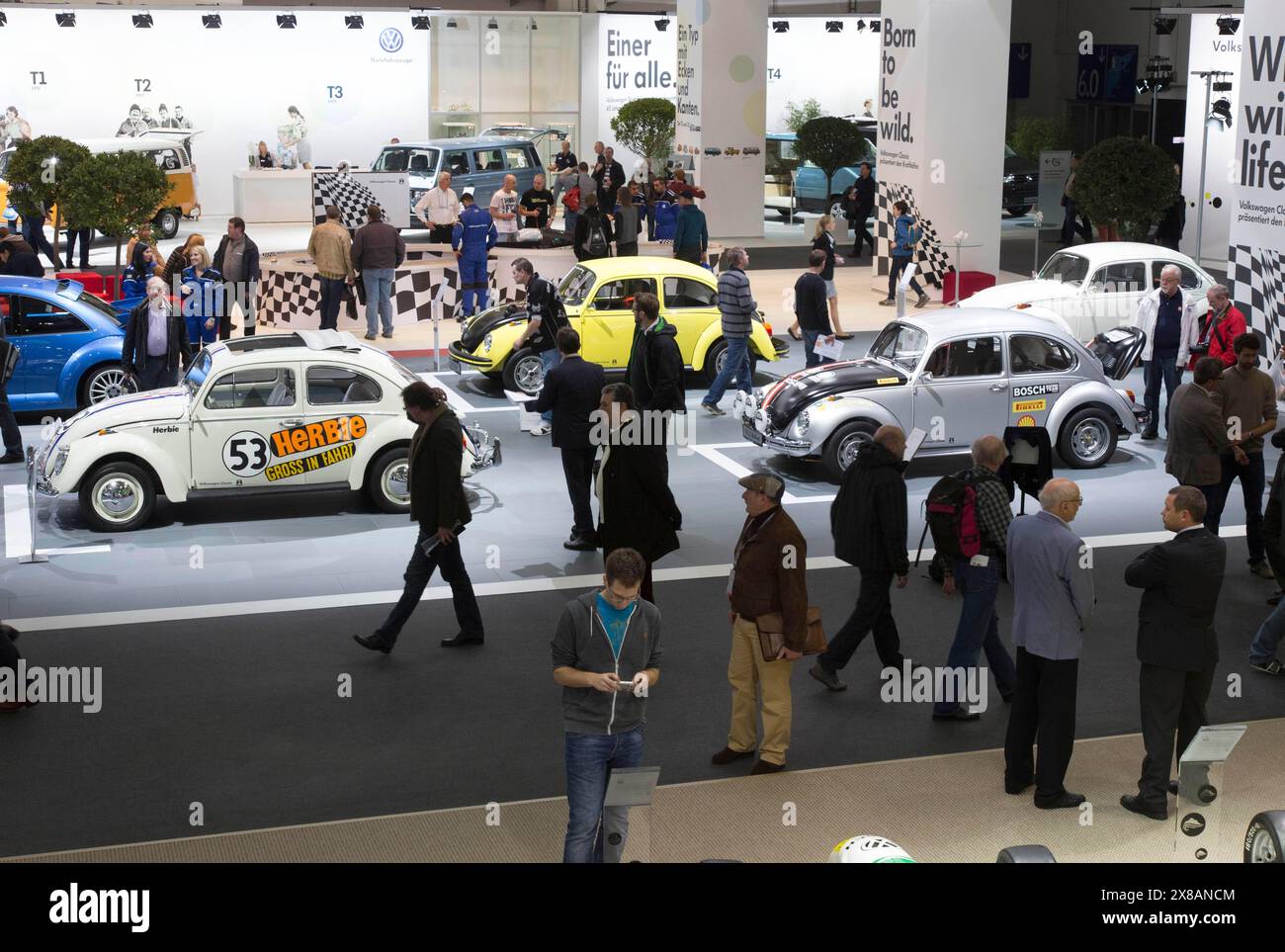 A Volkswagen Beetle 1200 Herbie, built in 1960, and other Beetle models can be seen at Techno Classica, the trade fair for vintage, classic and presti Stock Photo