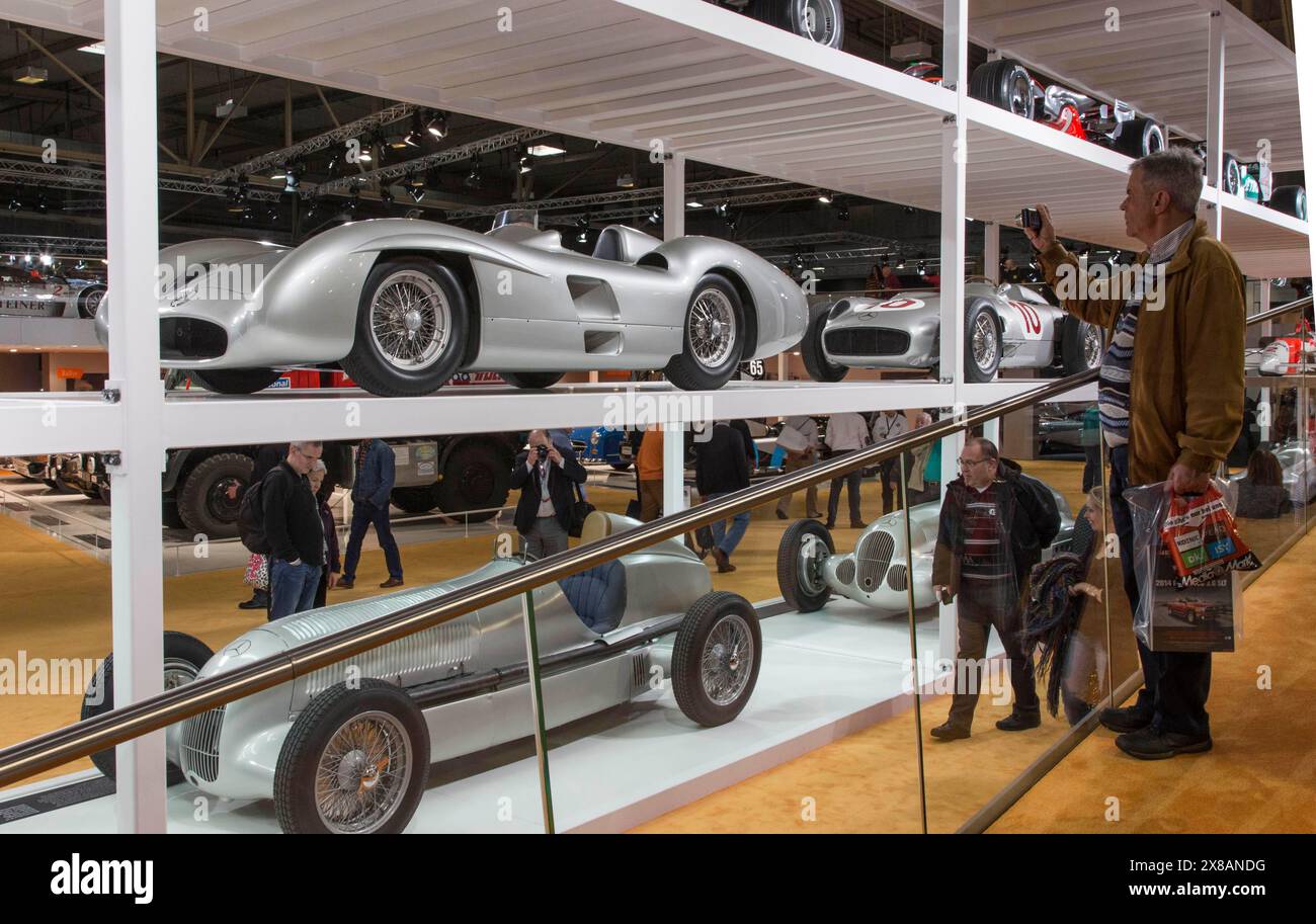 Mercedes Benz racing cars are on display at Techno Classica, the trade fair for vintage, classic and prestige cars, motorsport, motorbikes, spare part Stock Photo