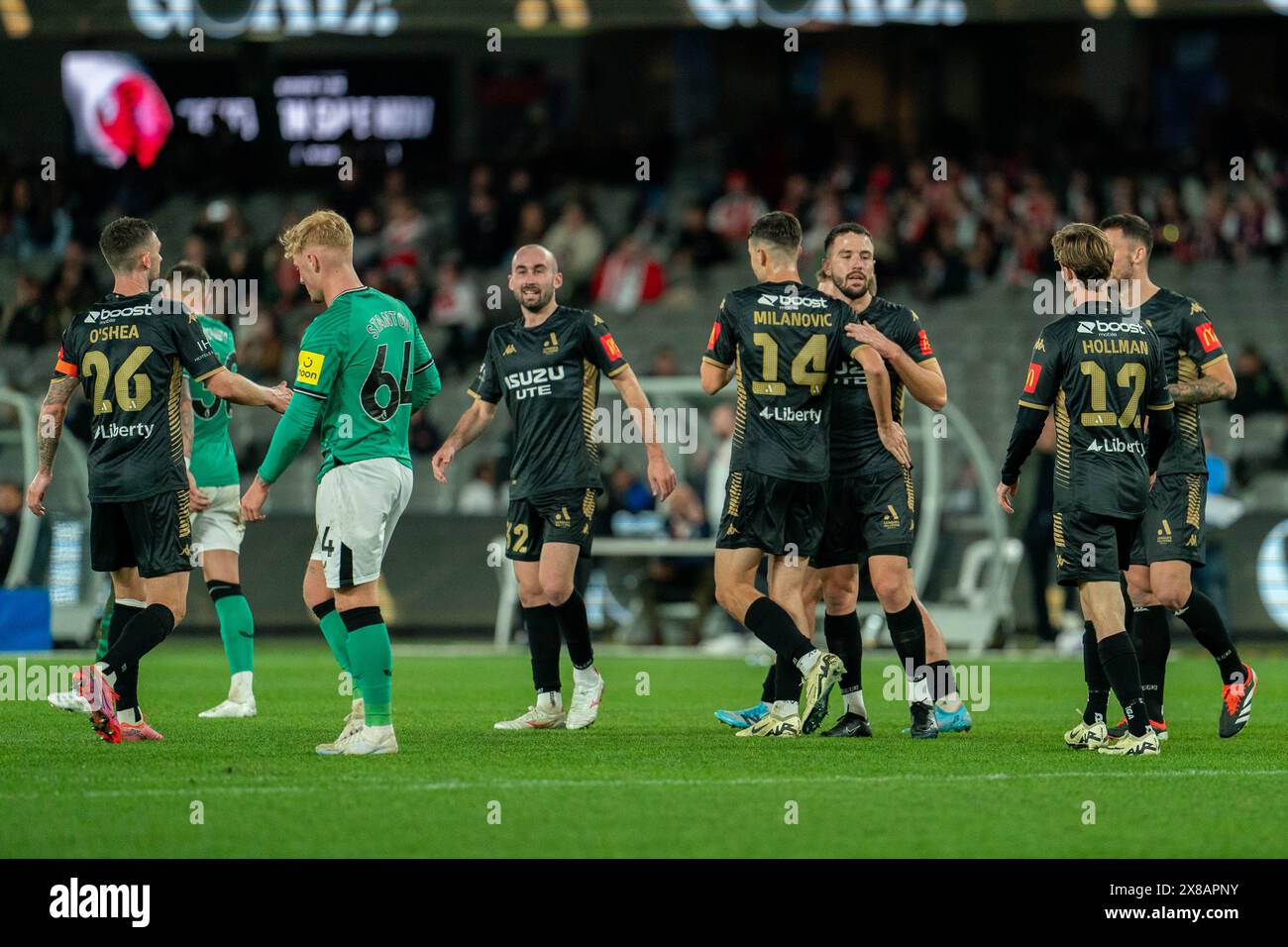 Melbourne, Australia. 24th May, 2024. Melbourne, Australia, May 24th 2024: A-League Men All-Star players celebrate scoring a goal during the Global Football Week friendly game between the A-League Men All-Stars and Newcastle United FC at Marvel Stadium in Melbourne, Australia. (Noe Llamas/SPP) Credit: SPP Sport Press Photo. /Alamy Live News Stock Photo