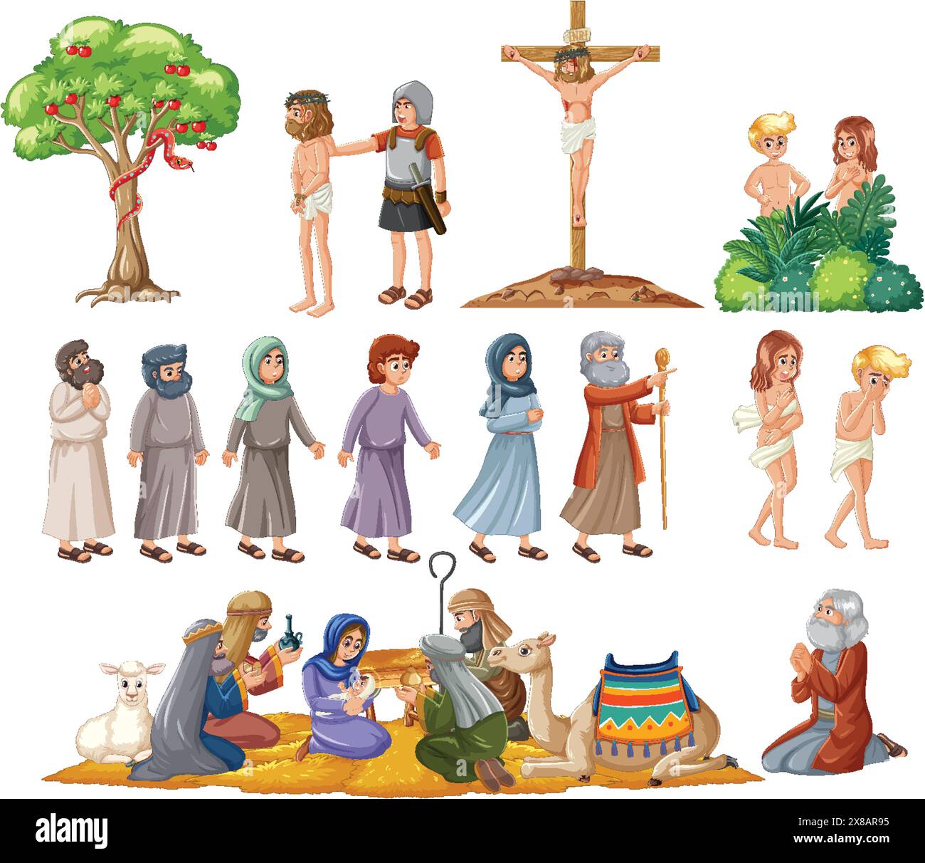 Illustrations of various biblical figures and moments Stock Vector