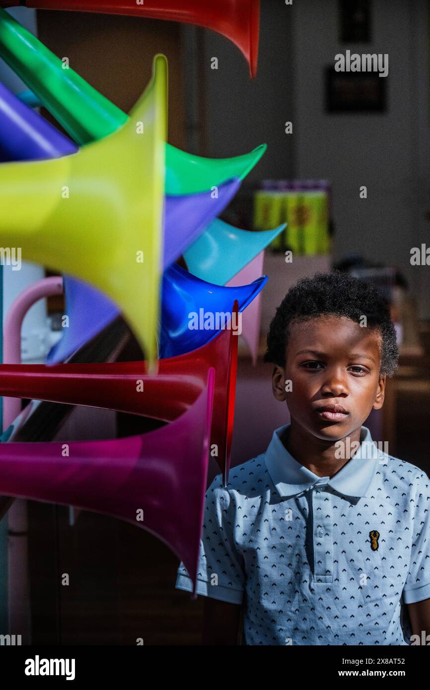 London, UK. 24 May 2024. Kayeron Aged 8 enjoys Yuri Suzuki, in