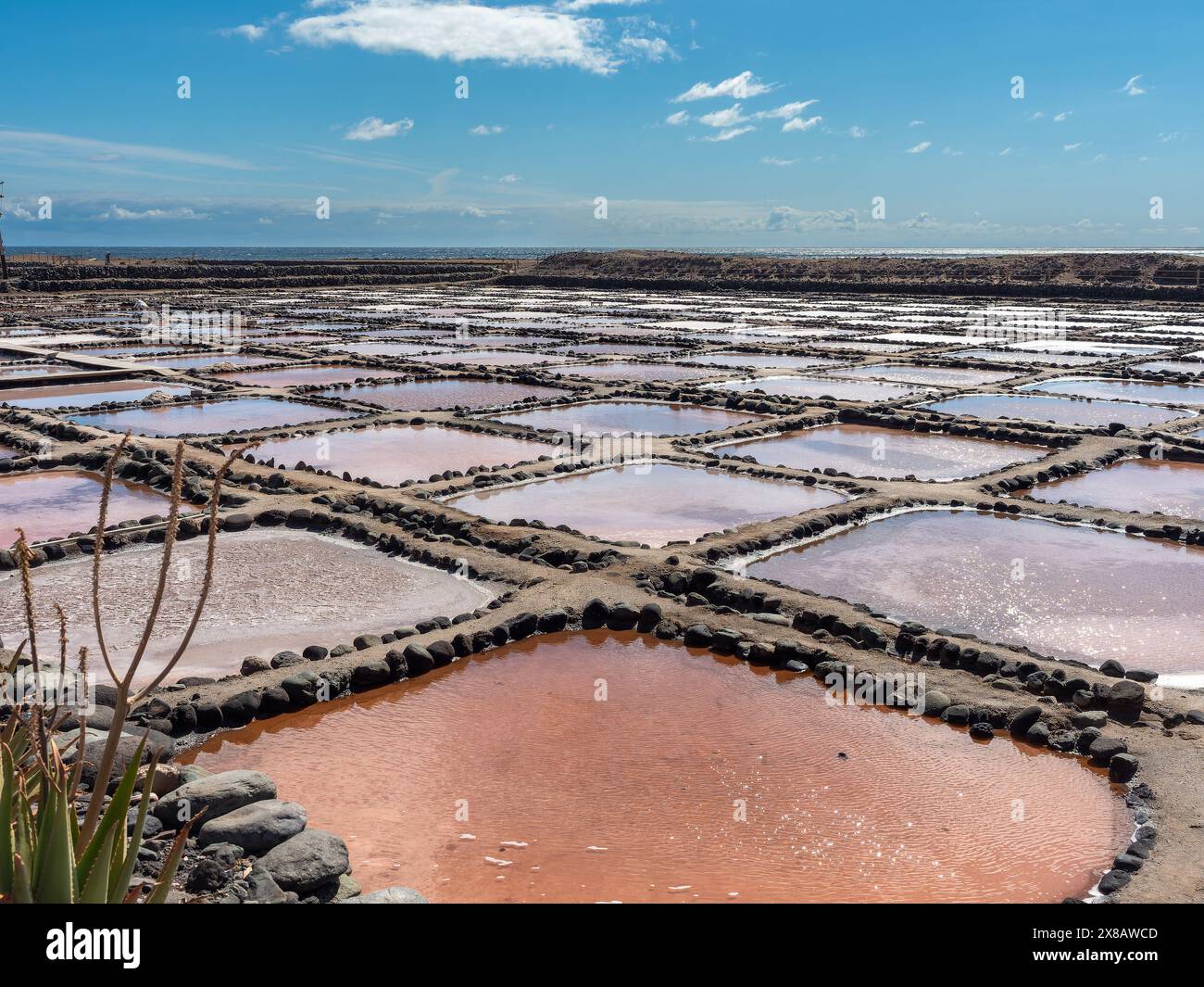 Panoramic view of the old salt mines of Tenefé in Gran Canaria Stock Photo