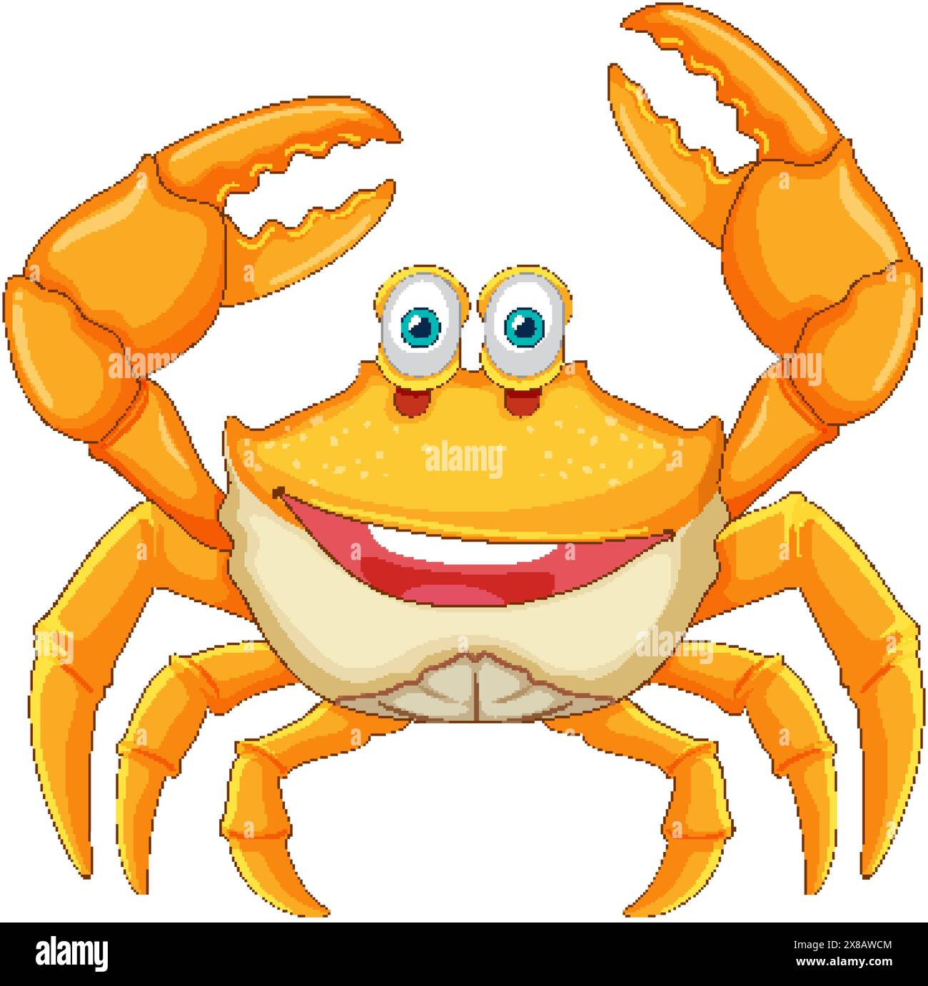 Smiling crab with raised claws and big eyes Stock Vector