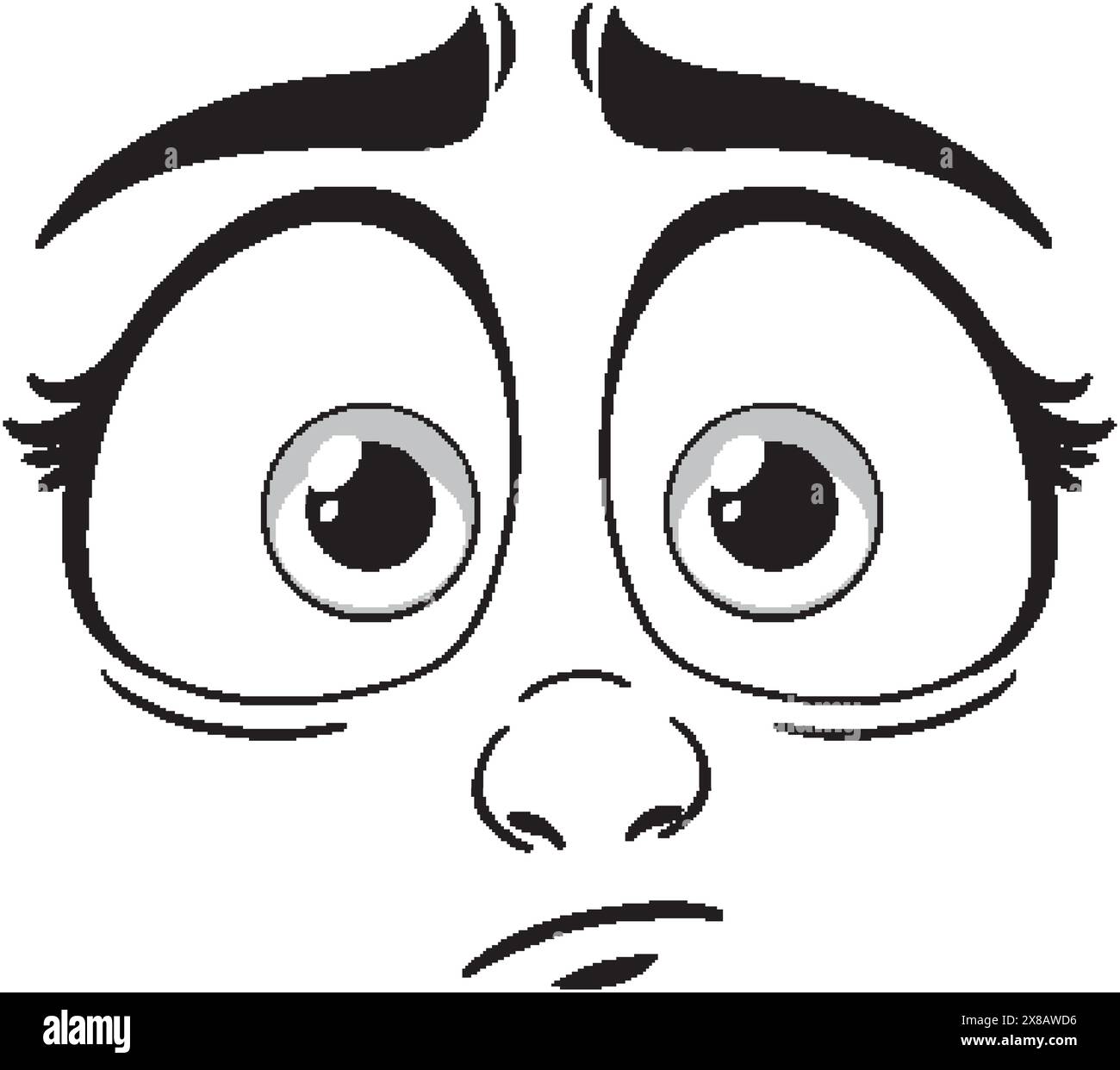 Wide-eyed, surprised cartoon face illustration Stock Vector