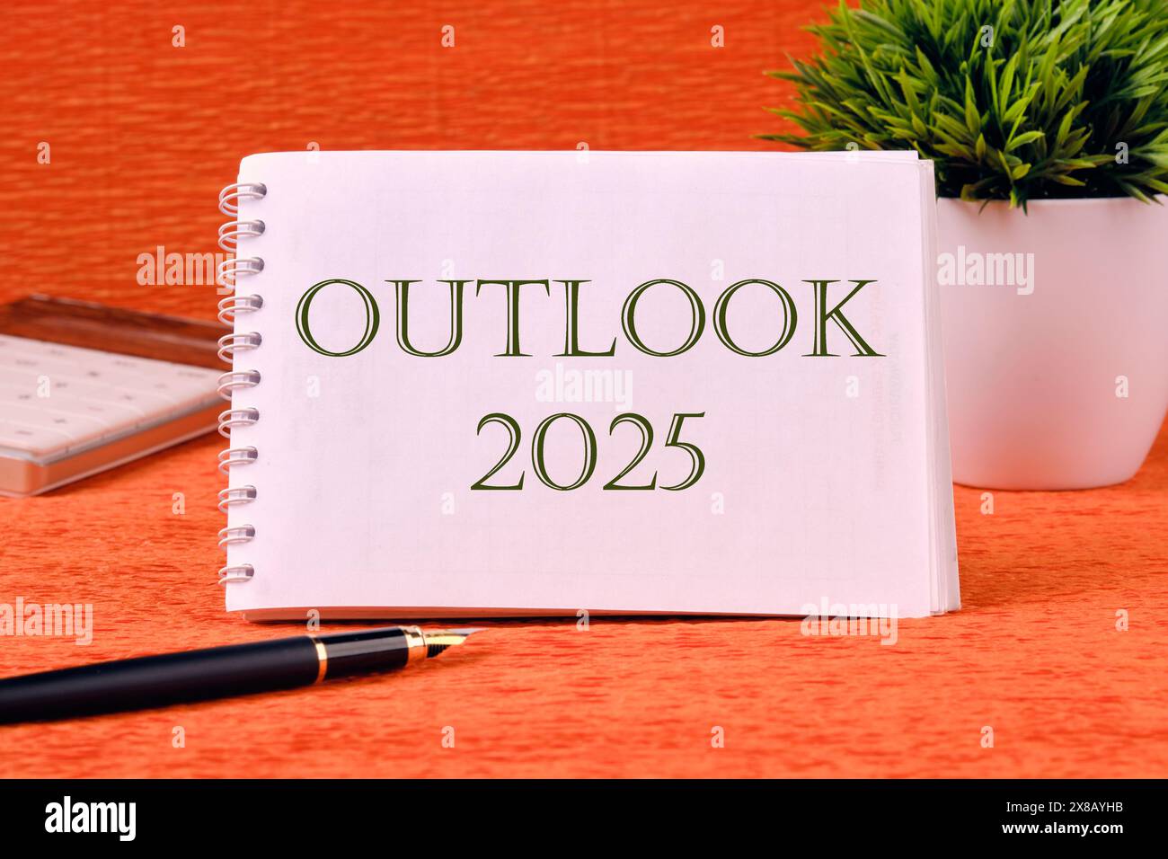 Economic outlook concept. Financial, business. OUTLOOK 2025 text on a white notebook on an