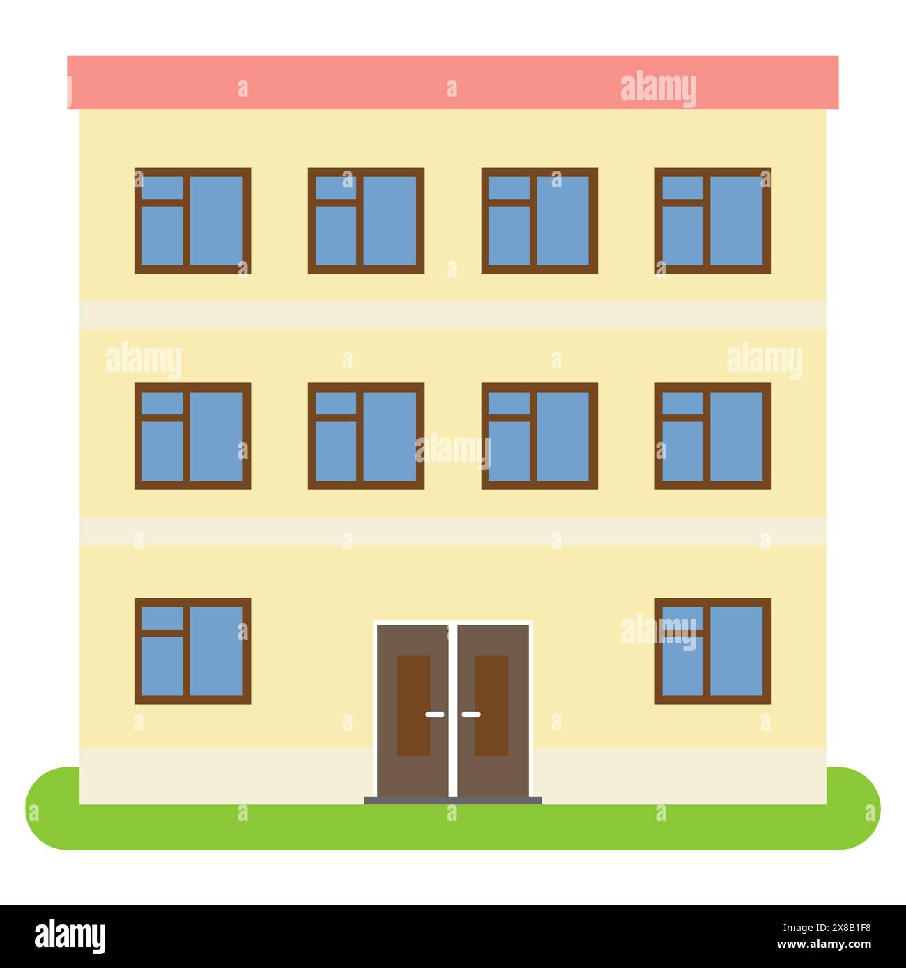 Private house with a red roof and yellow walls on a white background. Vector illustration. Stock Vector