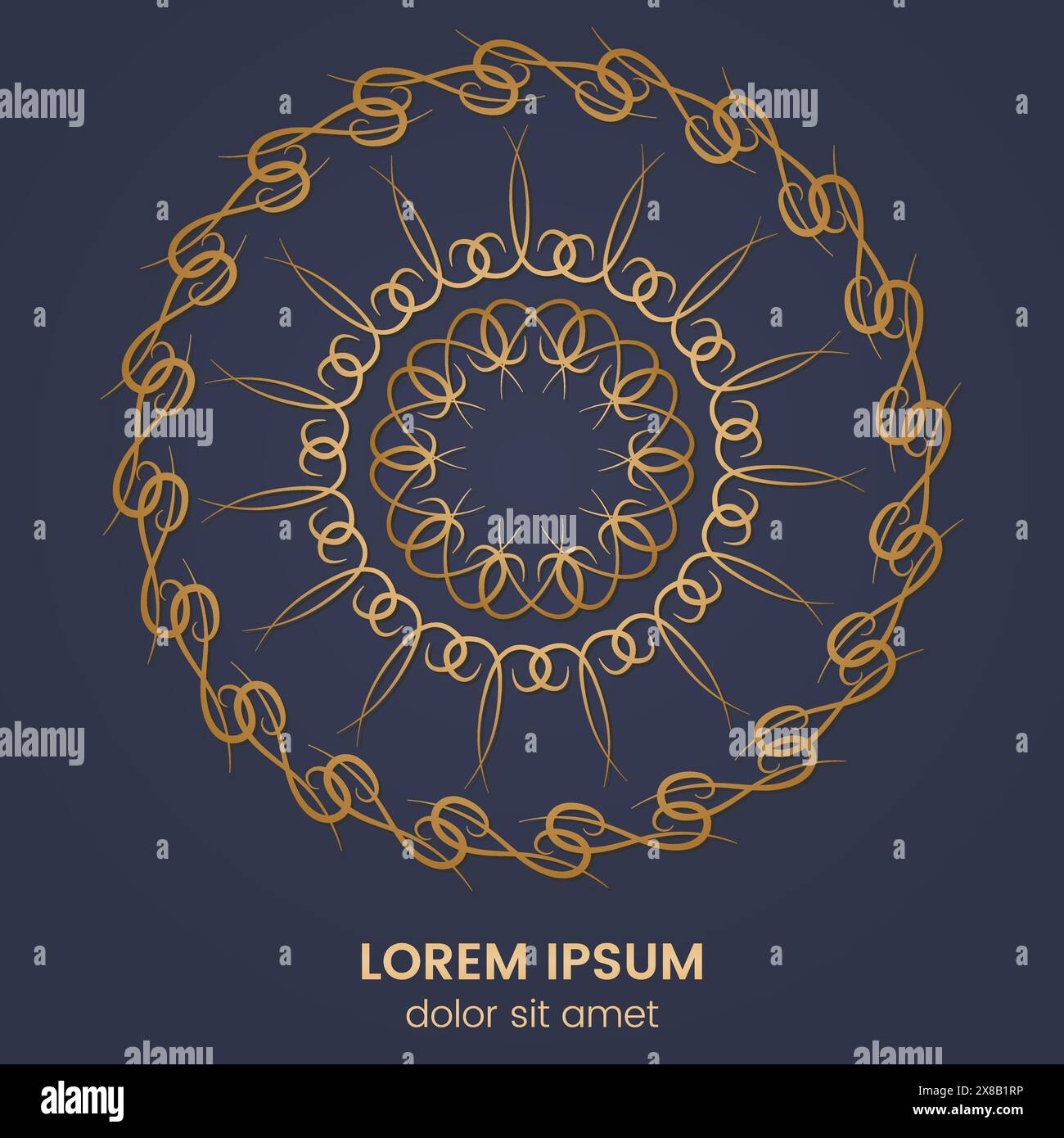 Vintage geometric circular element. Vector gold monogram on dark blue ...