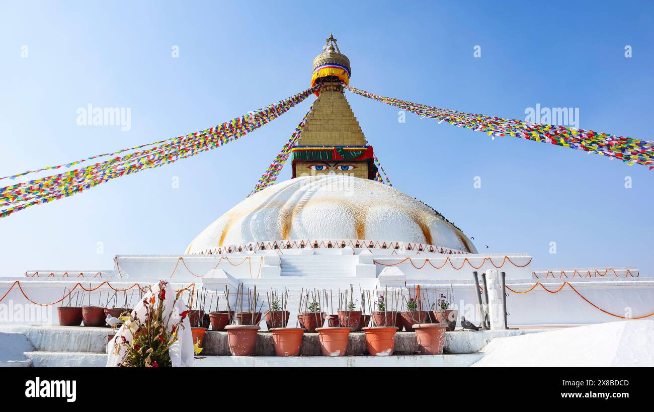 View of Boudhanath Stupa, Biggest Stupa in World, Kathmandu, Nepal. Stock Photo