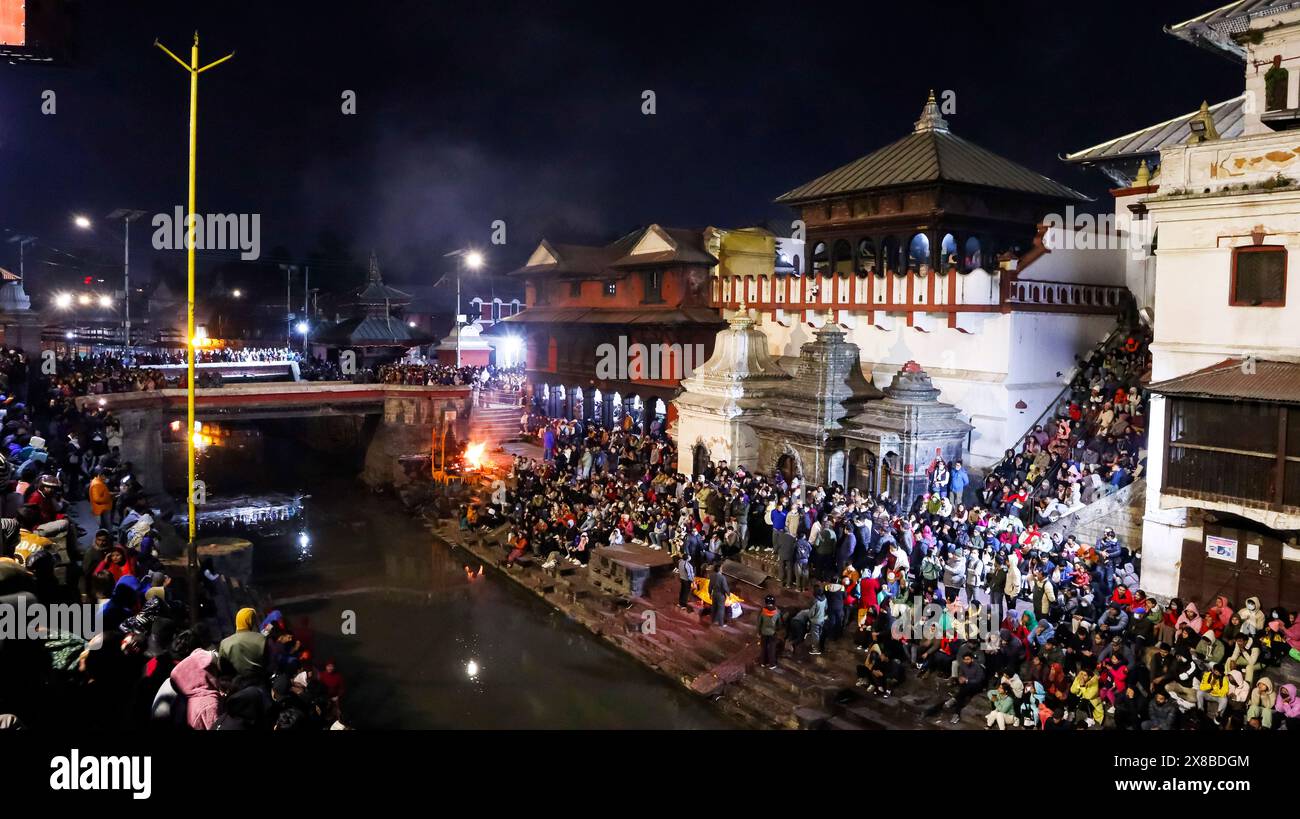 NEPAL, KATHMANDU, December 2023, Devotees Gathering for evening Aarti ...