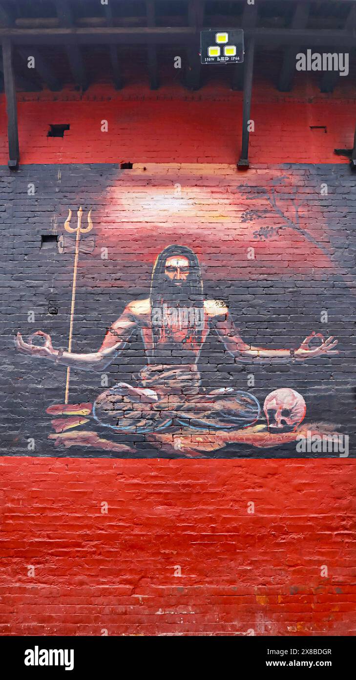 Painting of Aghori devotee of Lord Shiva, Pashupatinath Temple, Kathmandu, India. Stock Photo