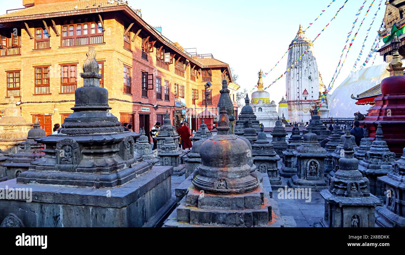 Ancient Stupas Near Swayambhu Mahachaitya, Kathmandu, Nepal Stock Photo ...
