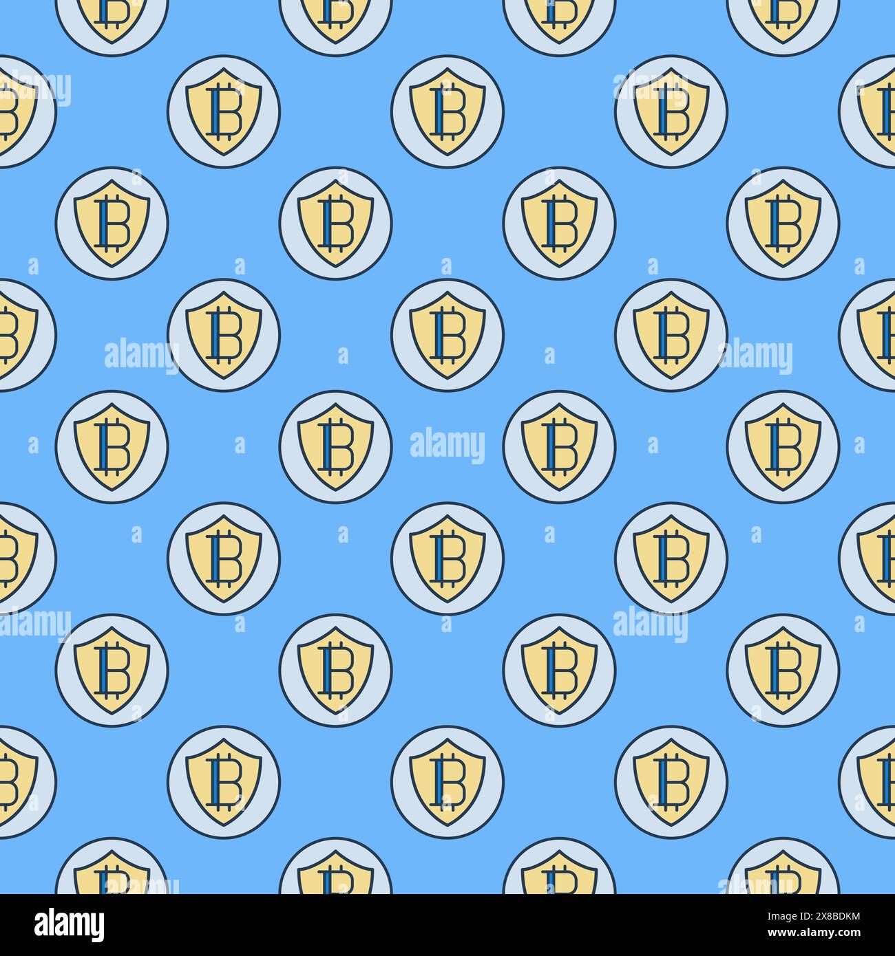 Bitcoin in Shield vector Cryptocurrency Protection concept colored seamless pattern Stock Vector