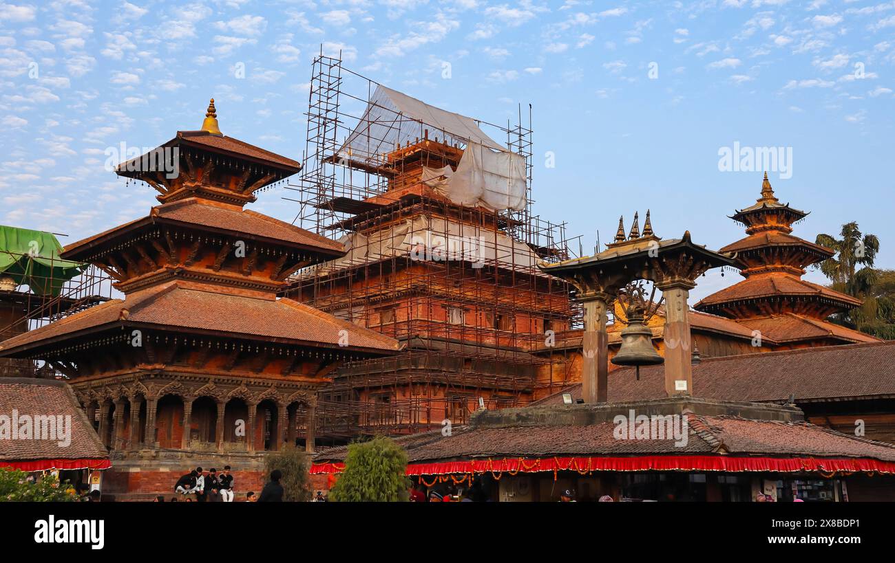 NEPAL, KATHMANDU, December 2023, Tourist at Harishankar and Narsimha Temple Renovation Under Way, Patan Darbar Square, Patan Stock Photo