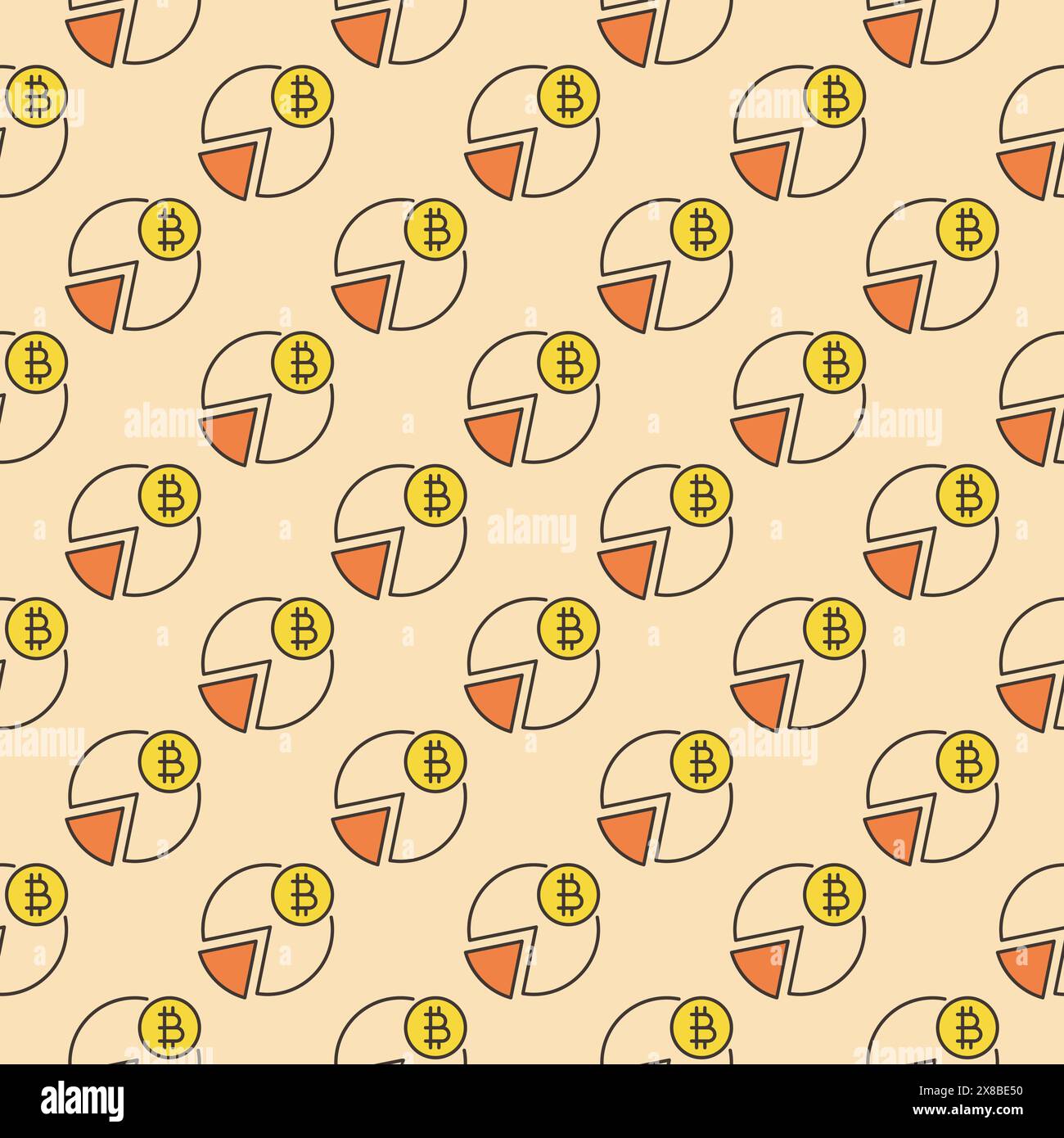 Pie Chart with Bitcoin coin vector Crypto Currency concept colored seamless pattern Stock Vector