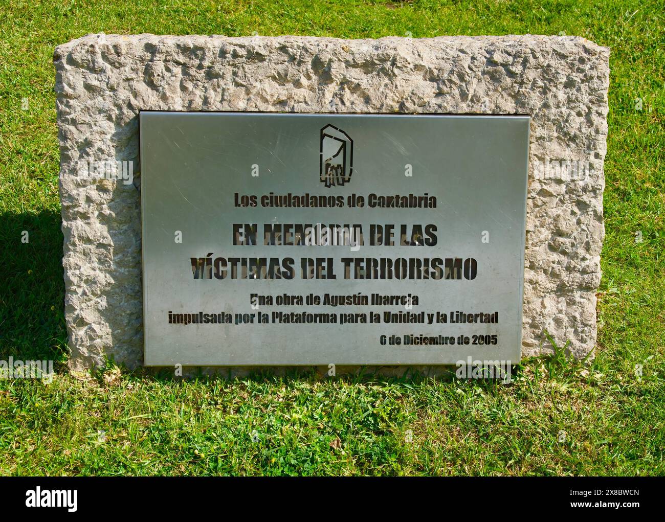 Metal plaque for the sculpture by Agustín Ibarrola Goikoetxea in memory ...