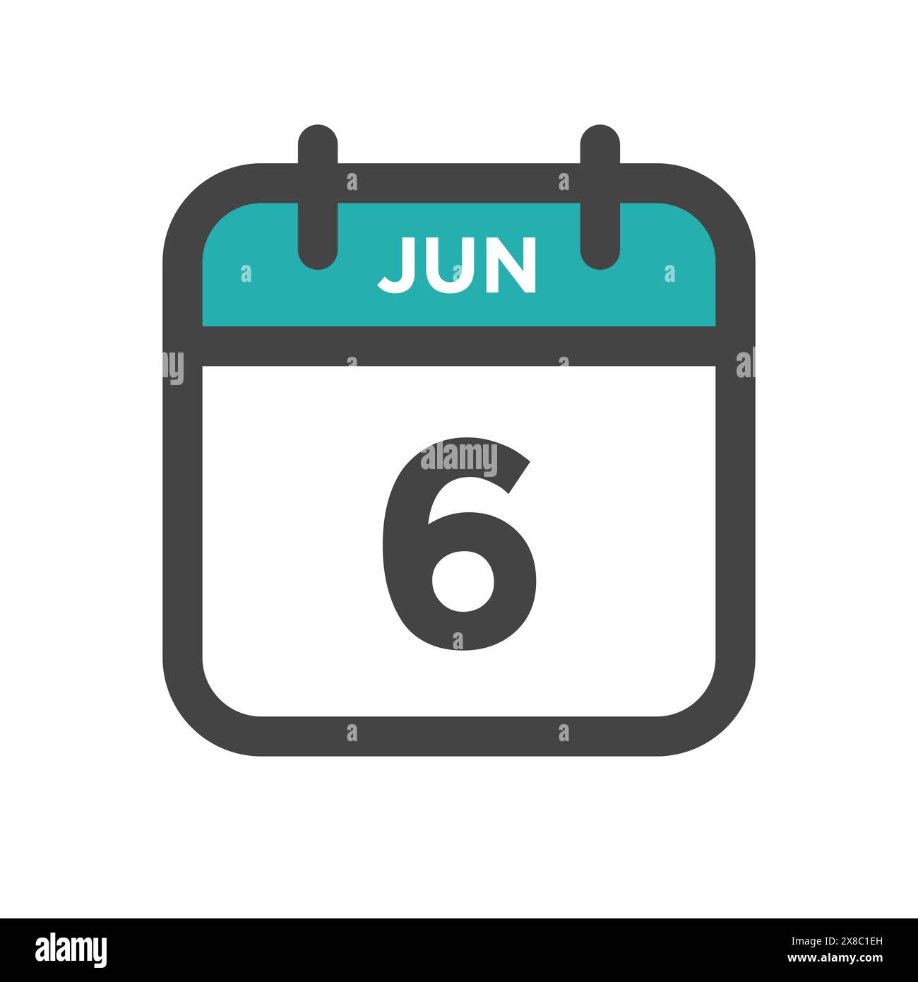 June 6 Calendar Day or Calender Date for Deadline and Appointment Stock Vector