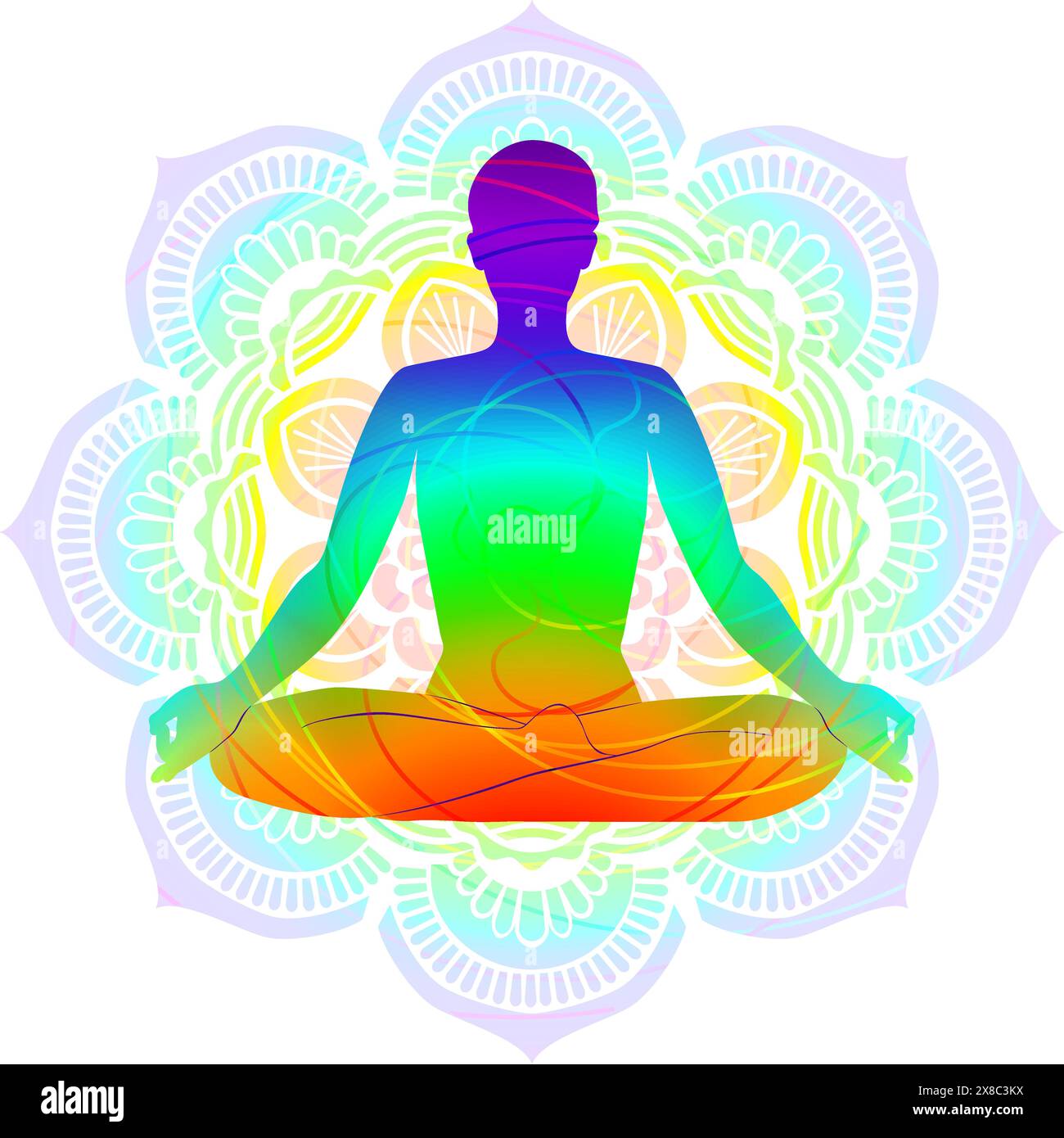 Colorful silhouette of woman practicing Ardha Padmasana yoga pose. Half Lotus pose. Beginner