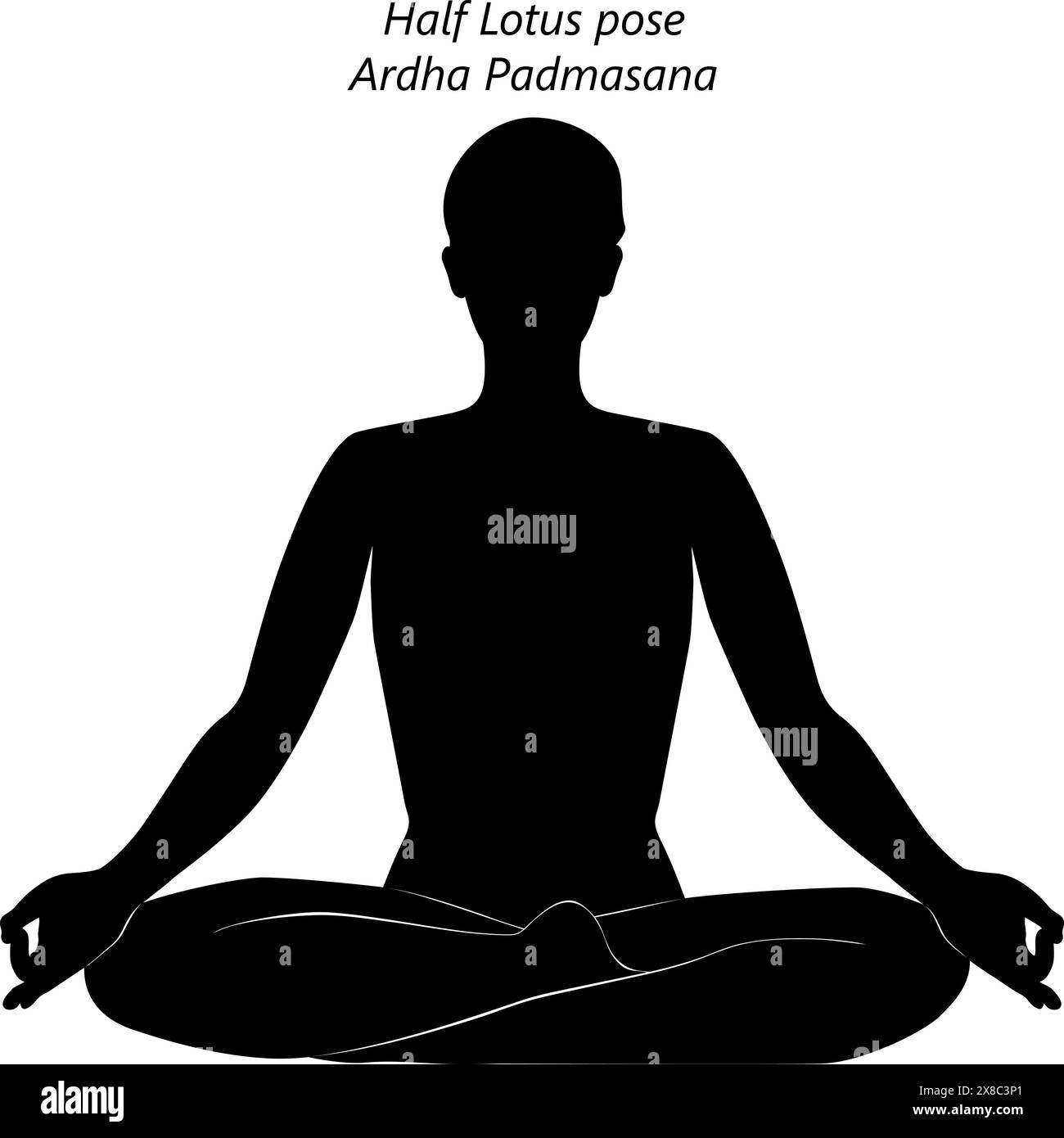 Silhouette of young woman practicing Ardha Padmasana yoga pose. Half