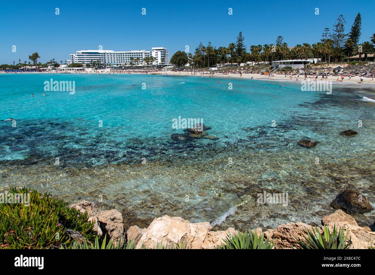 Nissi Beach, Ayia Napa, Cyprus; May 7th, 2024: Blue lagoon of Nissi