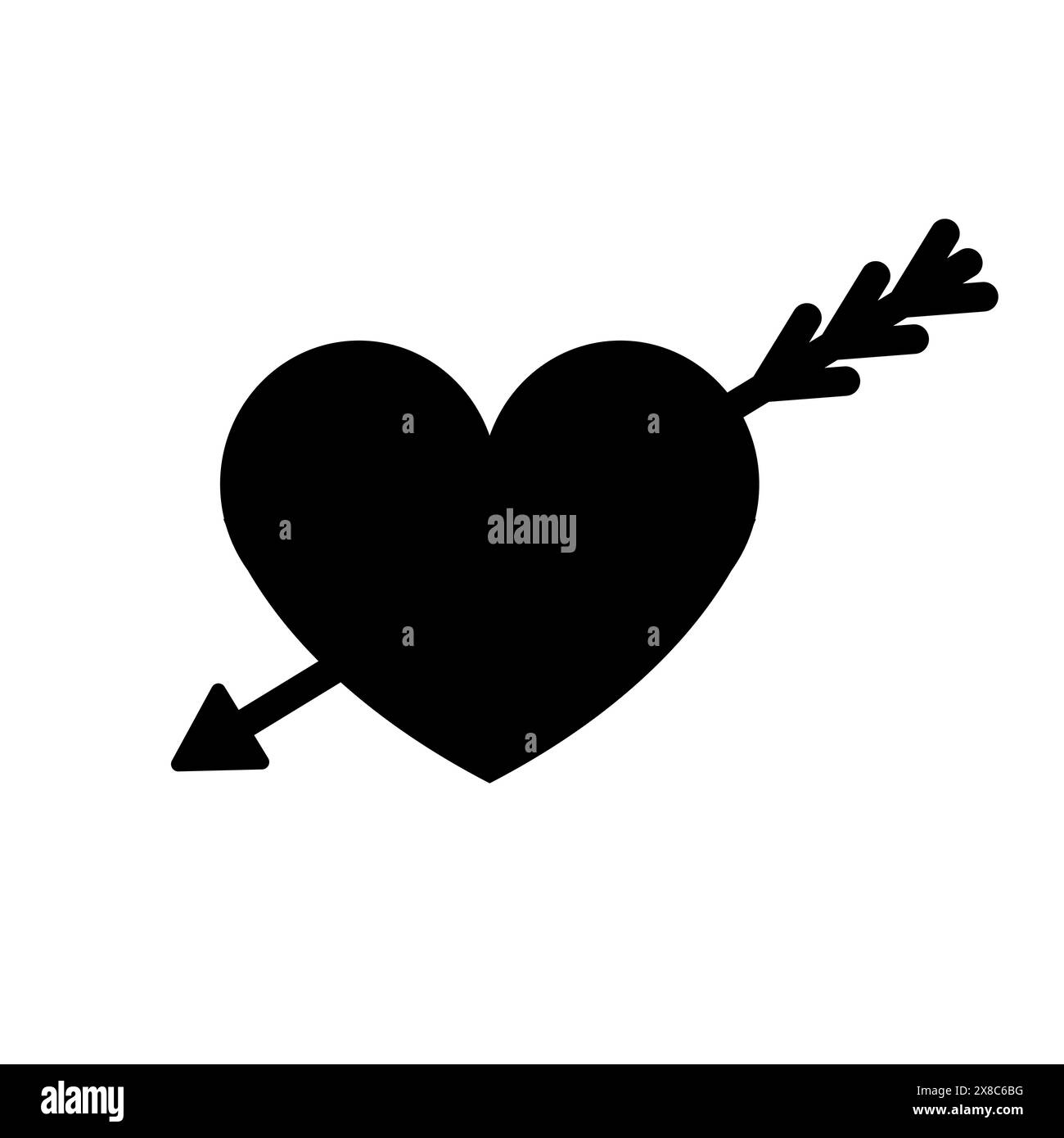 Vector flat heart with arrow silhouette isolated on white background ...