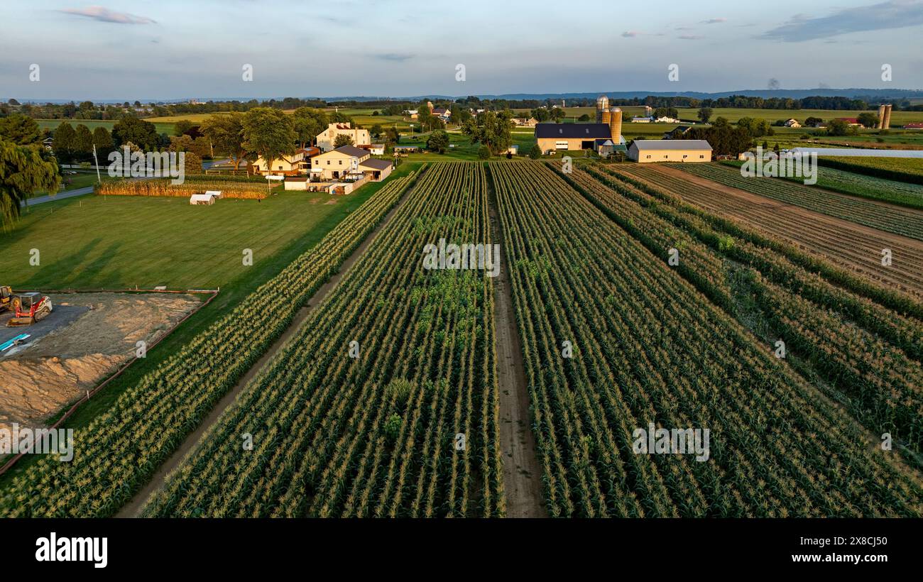 An Aerial View of Sunset Over Farmland and Rural Homes Stock Photo - Alamy