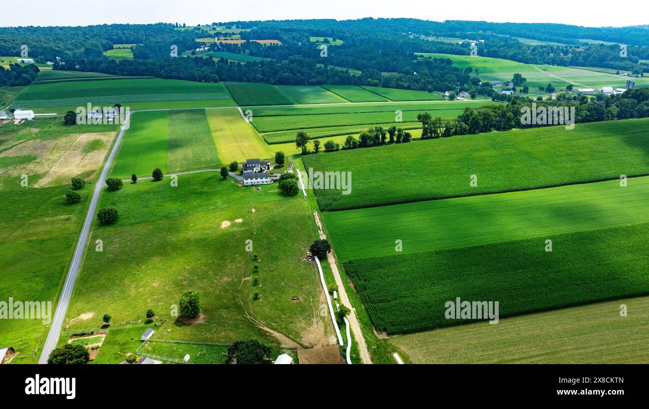 An Aerial View of Farmland and Country House in Countryside Stock Photo ...